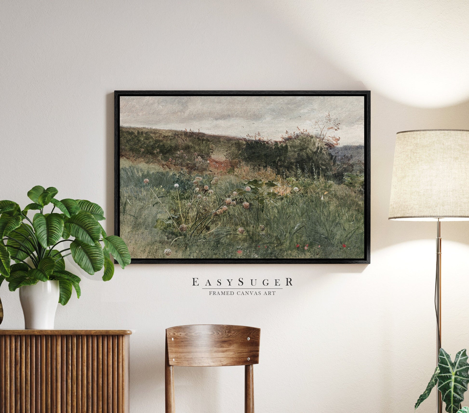 EasySuger Wildflower Field Wall Art Print, Nature Framed Large Gallery Art, Minimalist Art with hanging kit