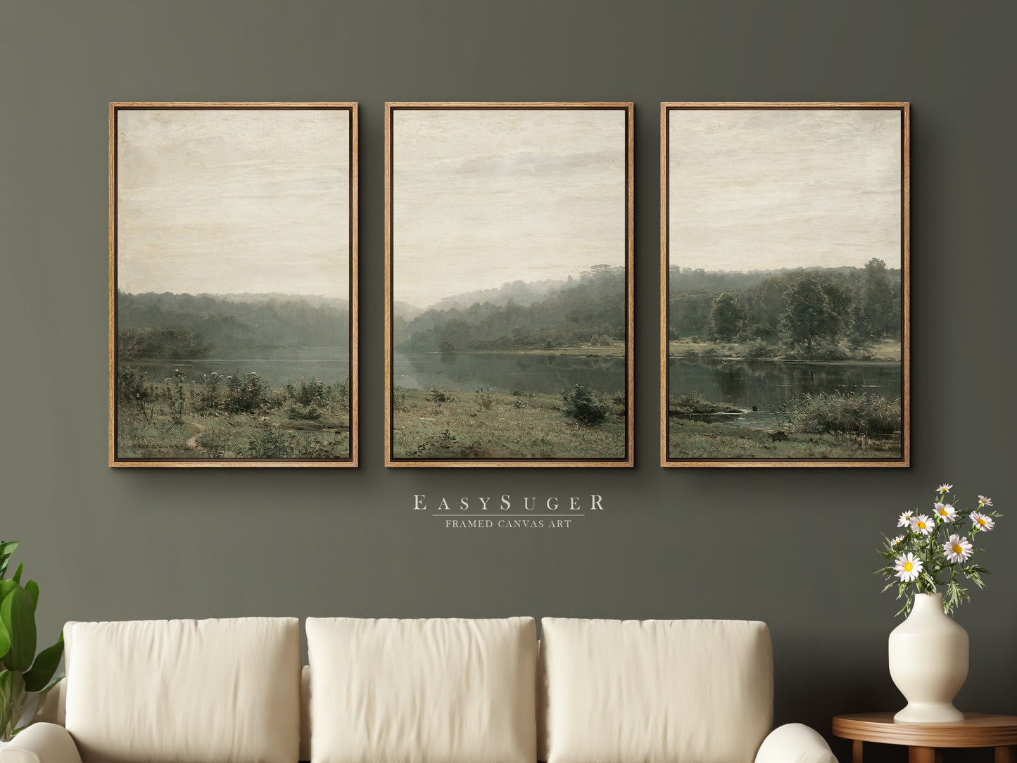 EasySuger 3 Panels Vintage Landscape field Landscape Wall Art, Vintage Nature Framed Large Gallery Art, Antique Art Ready to Hang | M25