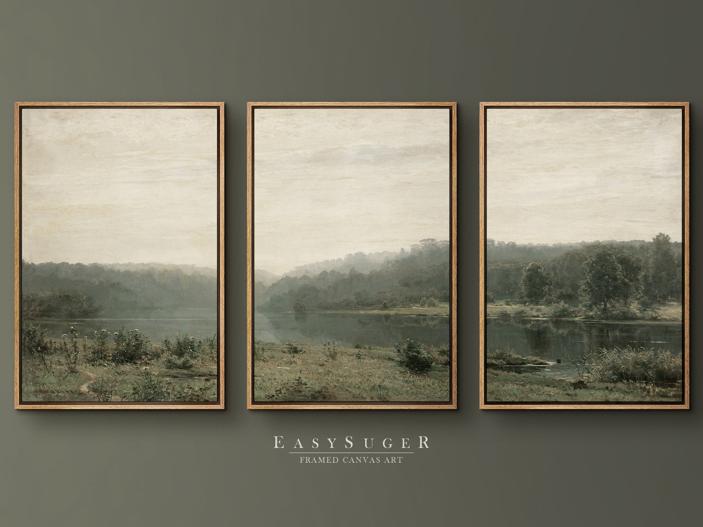 EasySuger 3 Panels Vintage Landscape field Landscape Wall Art, Vintage Nature Framed Large Gallery Art, Antique Art Ready to Hang | M25