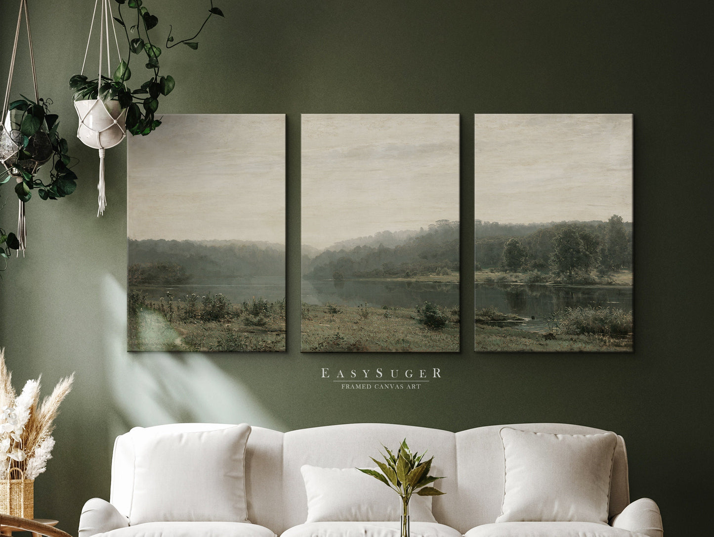 EasySuger 3 Panels Vintage Landscape field Landscape Wall Art, Vintage Nature Framed Large Gallery Art, Antique Art Ready to Hang | M25