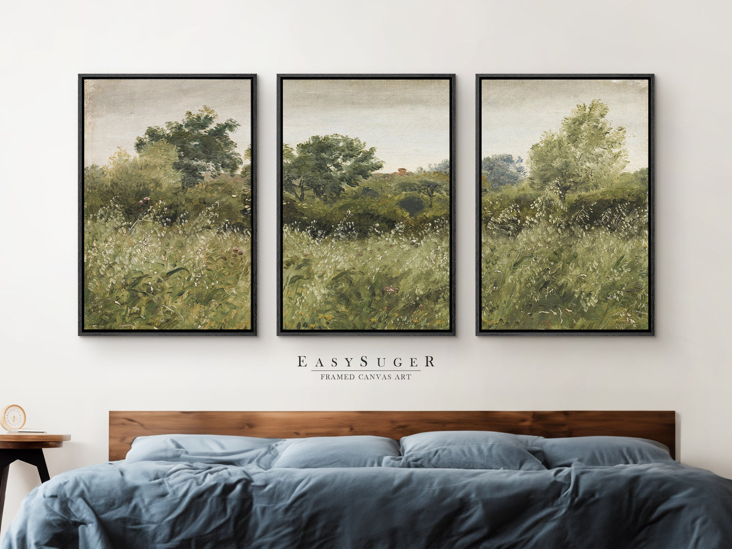 EasySuger 3 Panels Cottage Landscape Wall Art, Vintage Natural Landscape Framed Large Gallery Art, Antique Art Ready to Hang