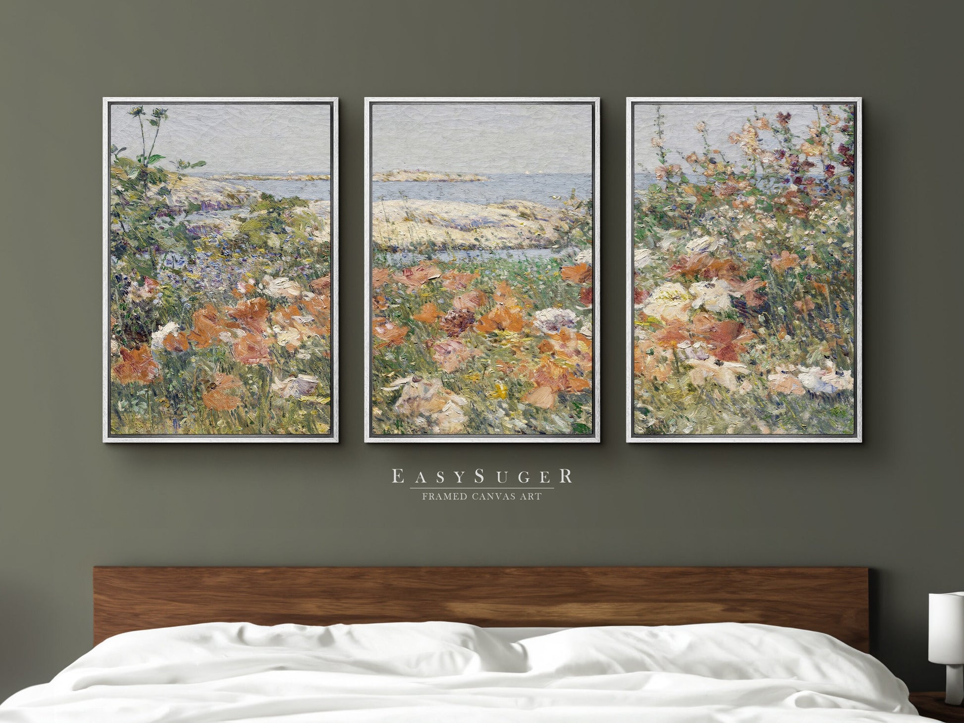 EasySuger 3 Panels Flowers Garden Wall Art, Vintage Nature Framed Large Gallery Art, Antique Art Ready to Hang