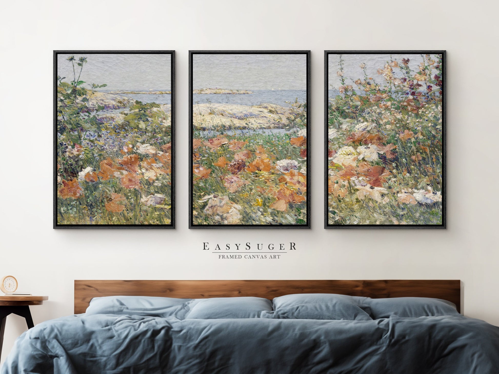 EasySuger 3 Panels Flowers Garden Wall Art, Vintage Nature Framed Large Gallery Art, Antique Art Ready to Hang