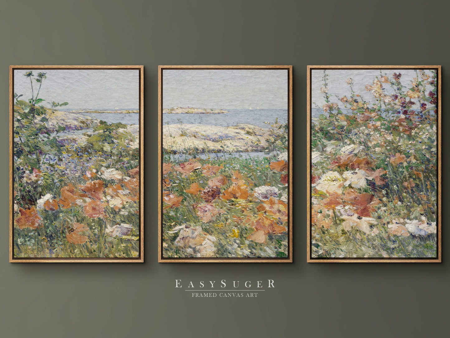 EasySuger 3 Panels Flowers Garden Wall Art, Vintage Nature Framed Large Gallery Art, Antique Art Ready to Hang