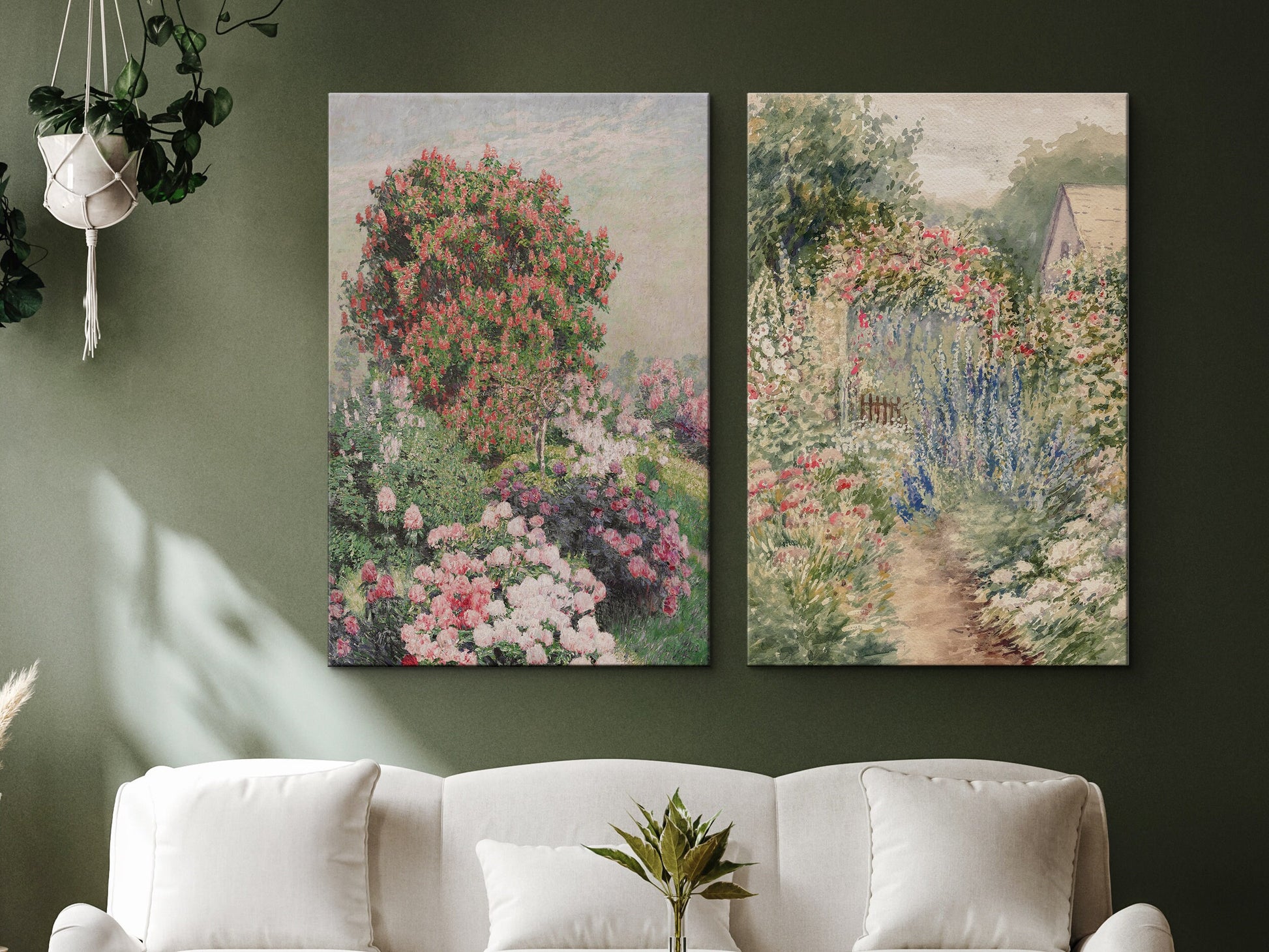 EasySuger 2 Panels Flowers Garden Wall Art, Vintage Nature Framed Large Gallery Art, Antique Art Ready to Hang