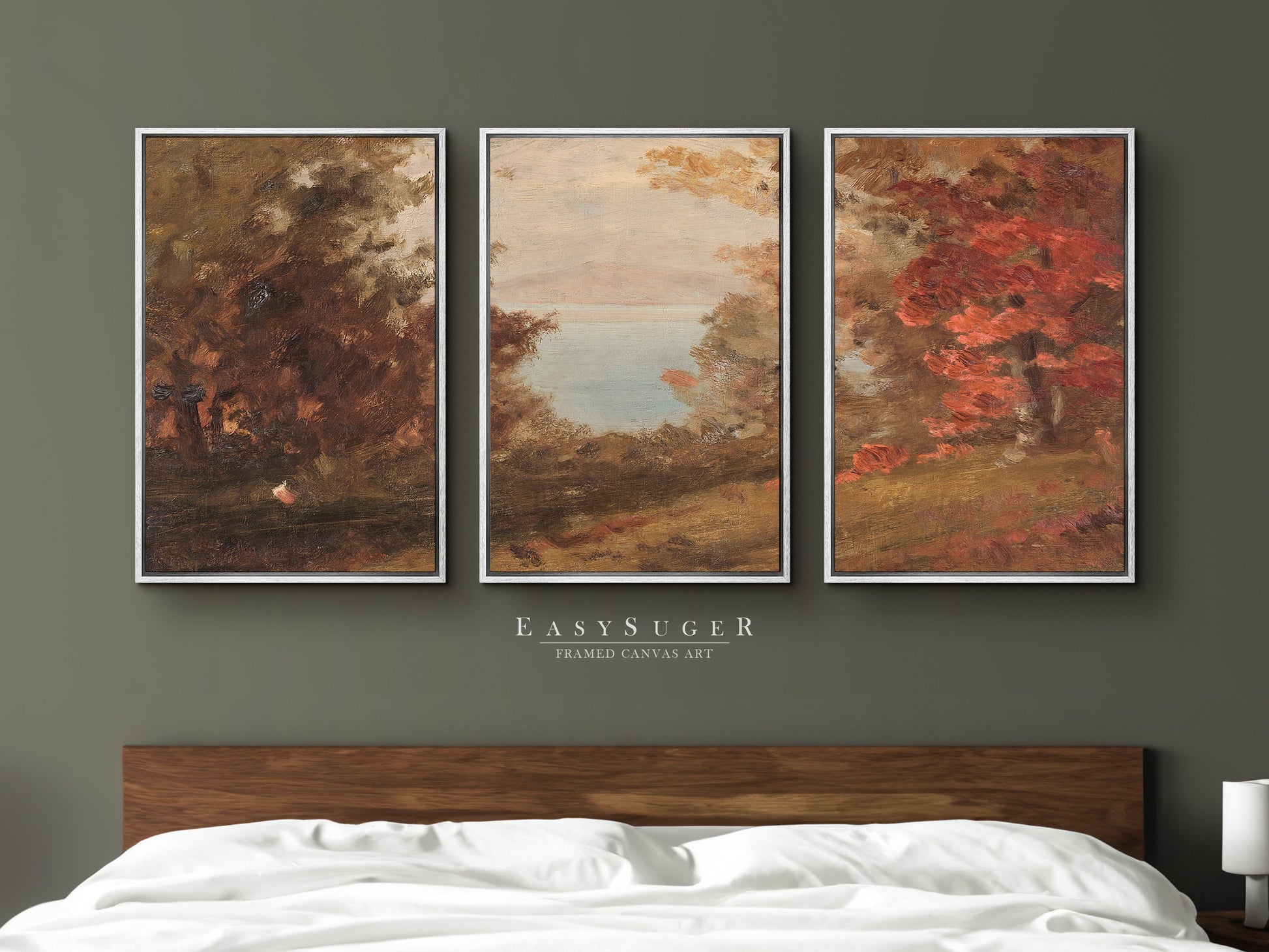 EasySuger 3 Panels Wildfield Landscape Wall Art, Vintage Nature Framed Large Gallery Art, Antique Art Ready to Hang