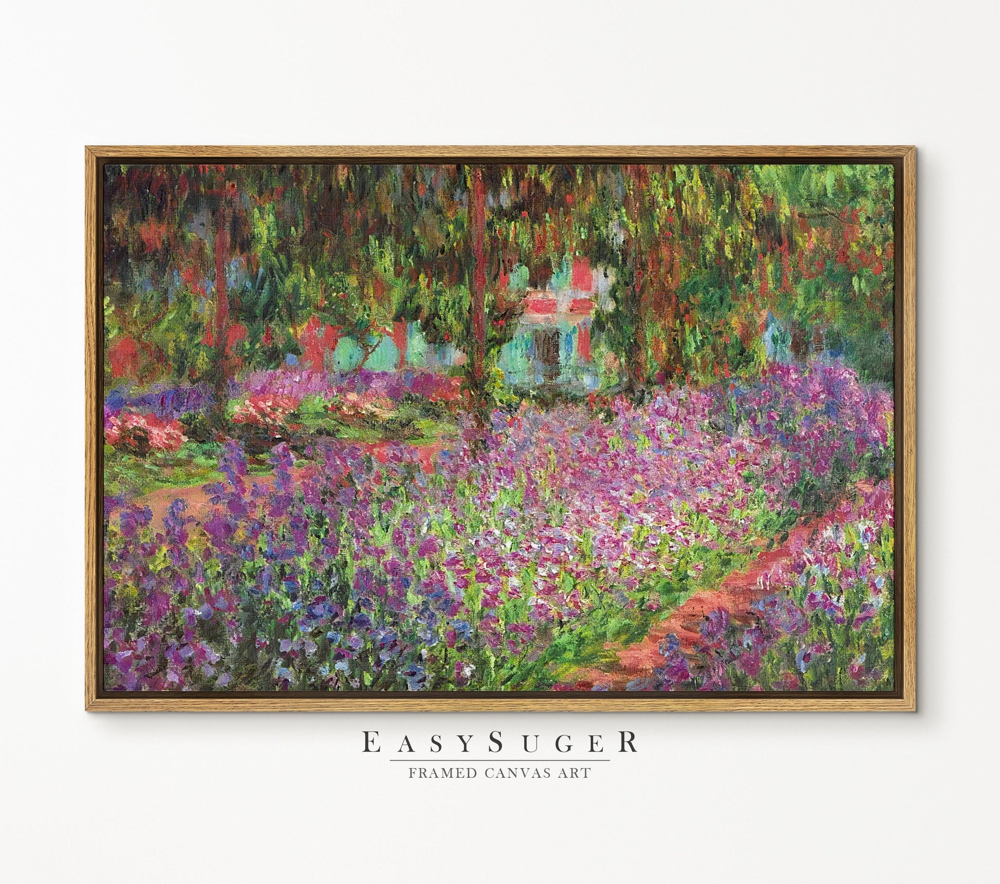 EasySuger Claude Monet The Artist's Garden at Giverny Framed Print | Framed Canvas Wall Art with hanging kit | AG56