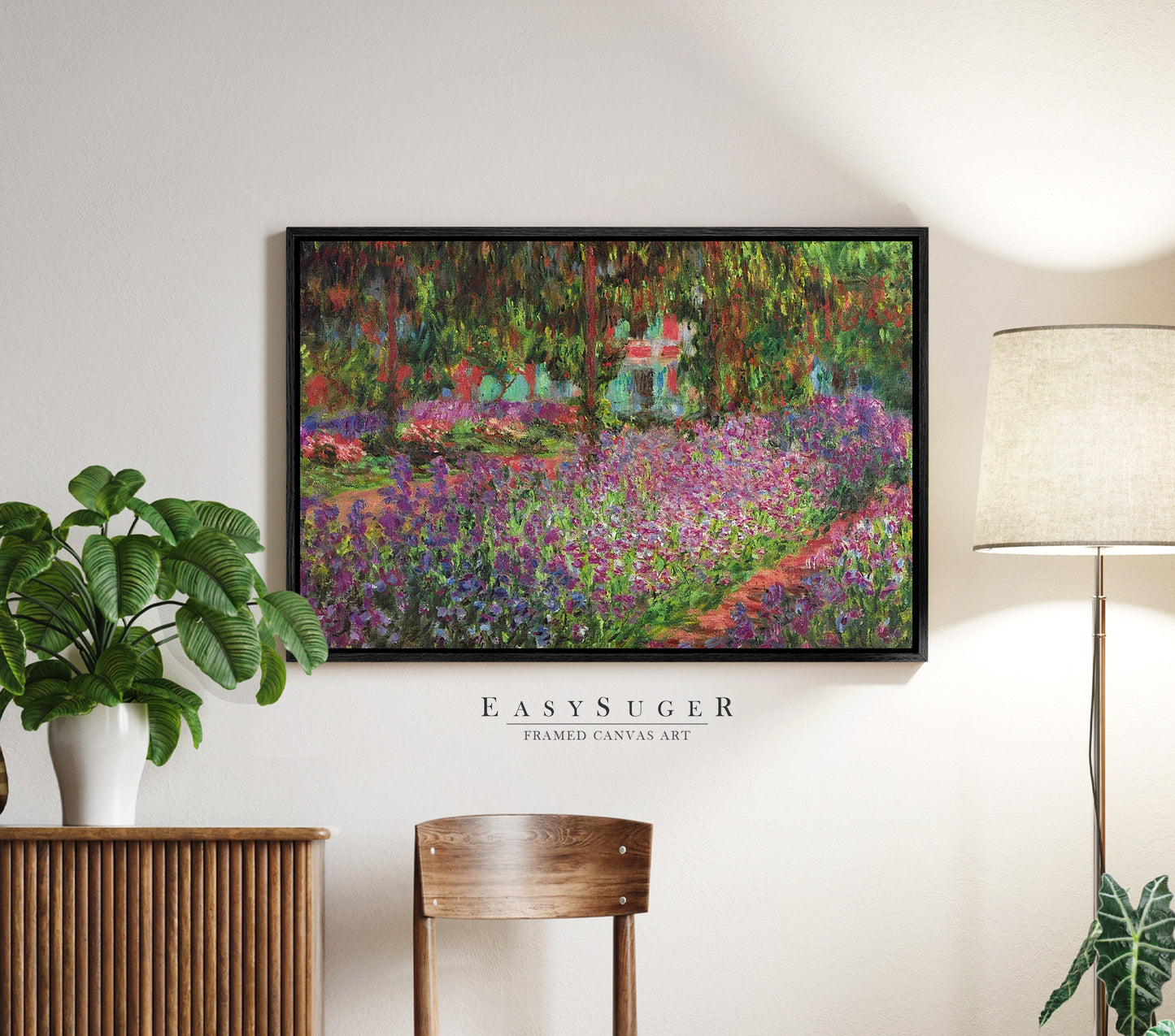 EasySuger Claude Monet The Artist's Garden at Giverny Framed Print | Framed Canvas Wall Art with hanging kit | AG56