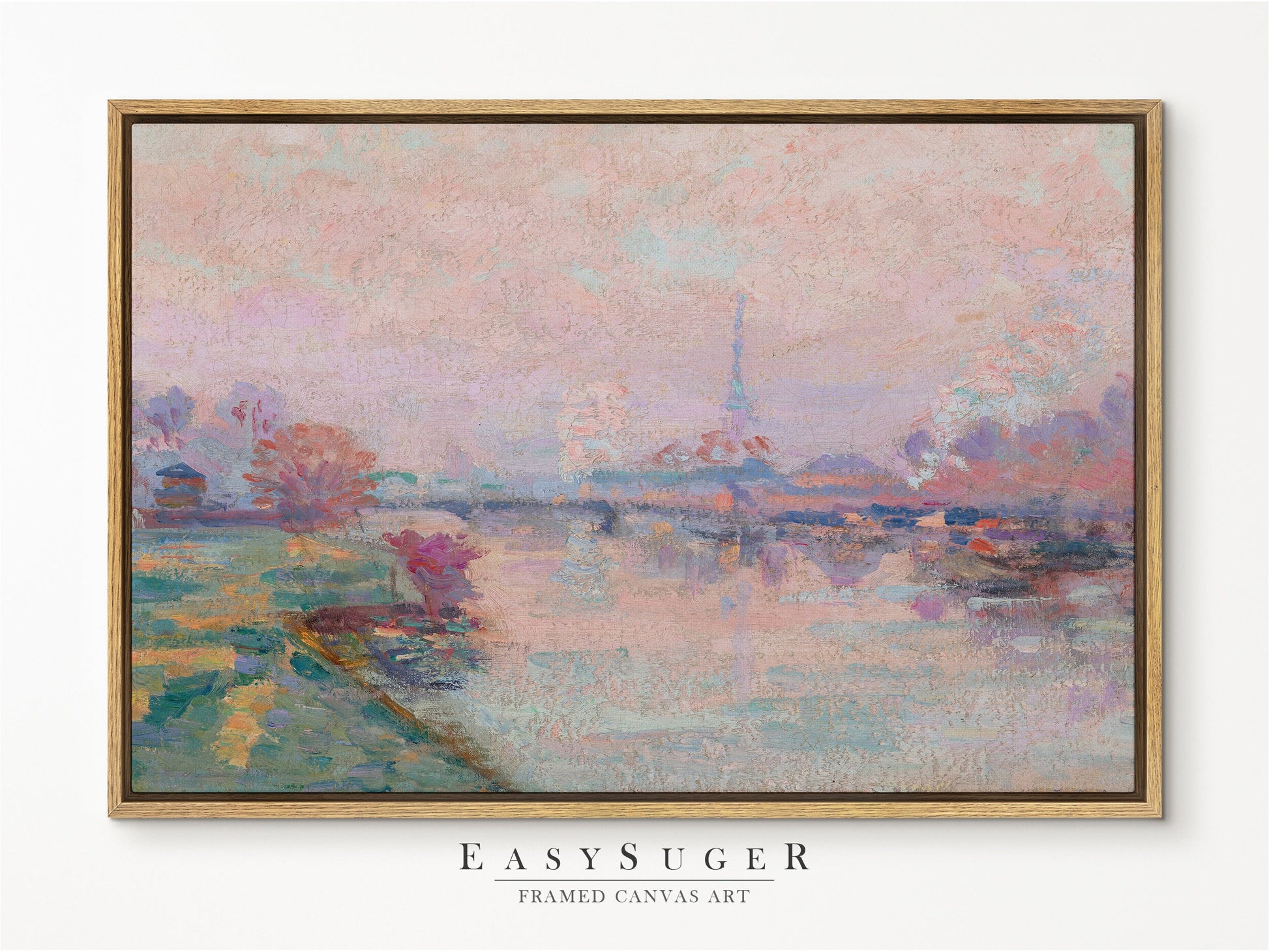 French Paris Antique Cityscape Painting | Botanica l Vintage French Inspired Wall Art in Pastel Pink | Framed Canvas Wall art Print | PR1