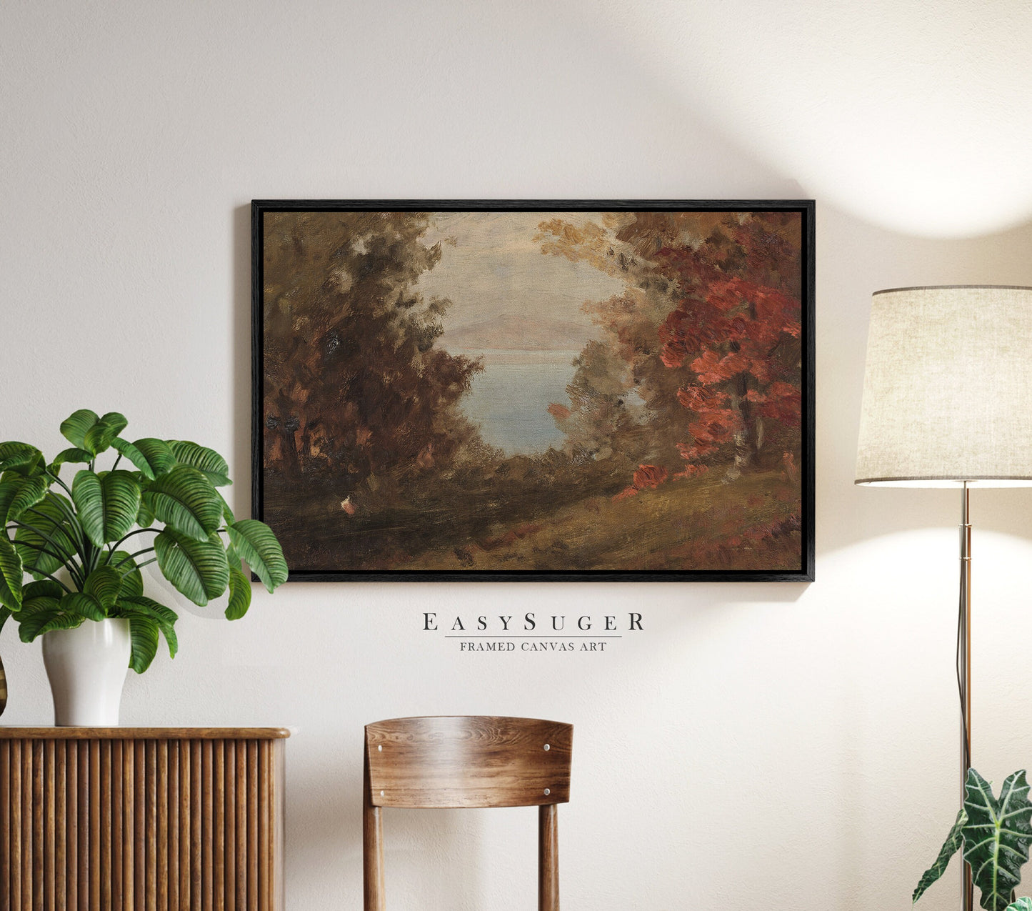 EasySuger Autumn by the River Framed Canvas Art, Nature Framed Large Gallery Art, Minimalist Art Ready to Hang (with hanging kit) VT-38