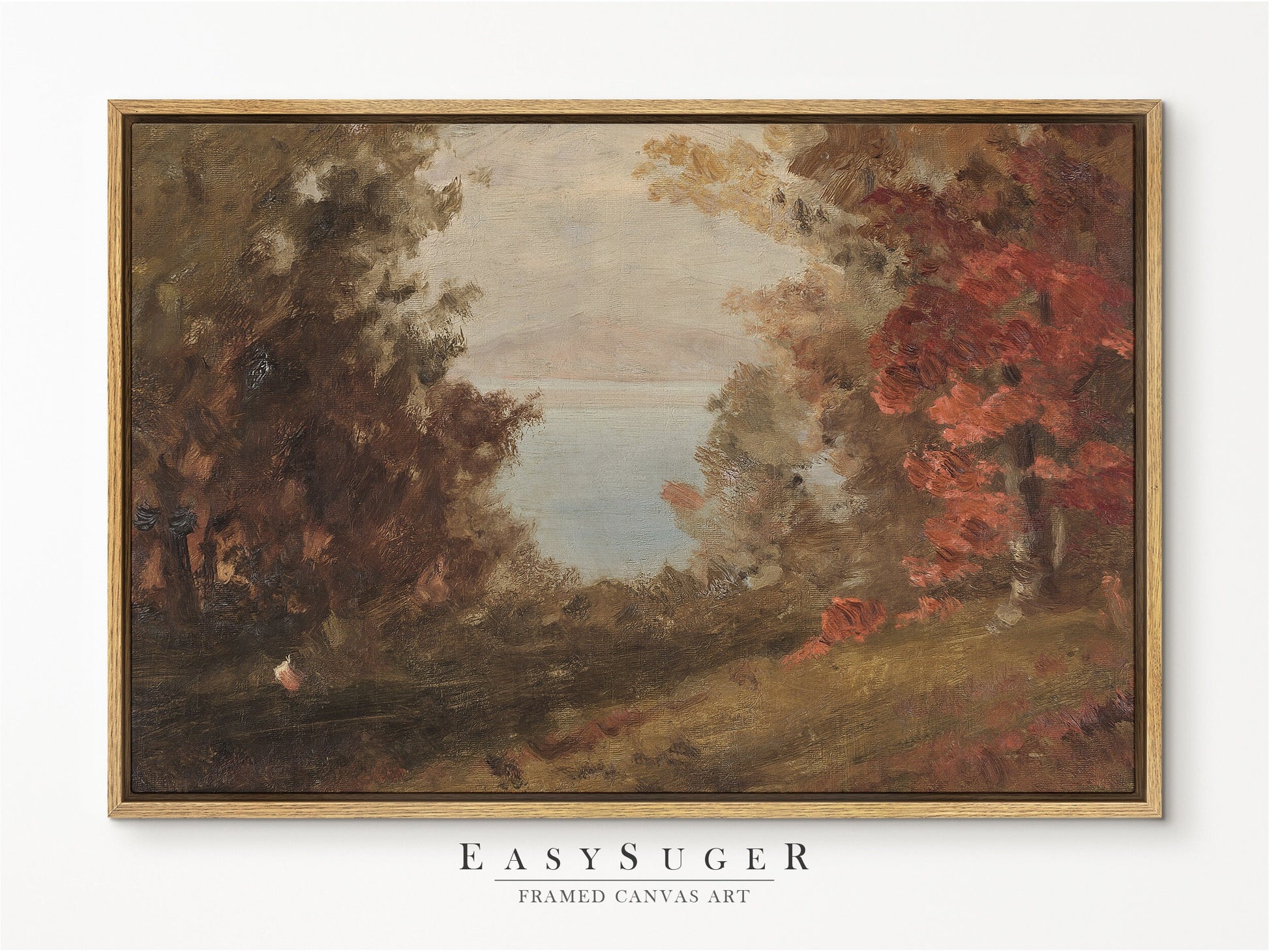 EasySuger Autumn by the River Framed Canvas Art, Nature Framed Large Gallery Art, Minimalist Art Ready to Hang (with hanging kit) VT-38