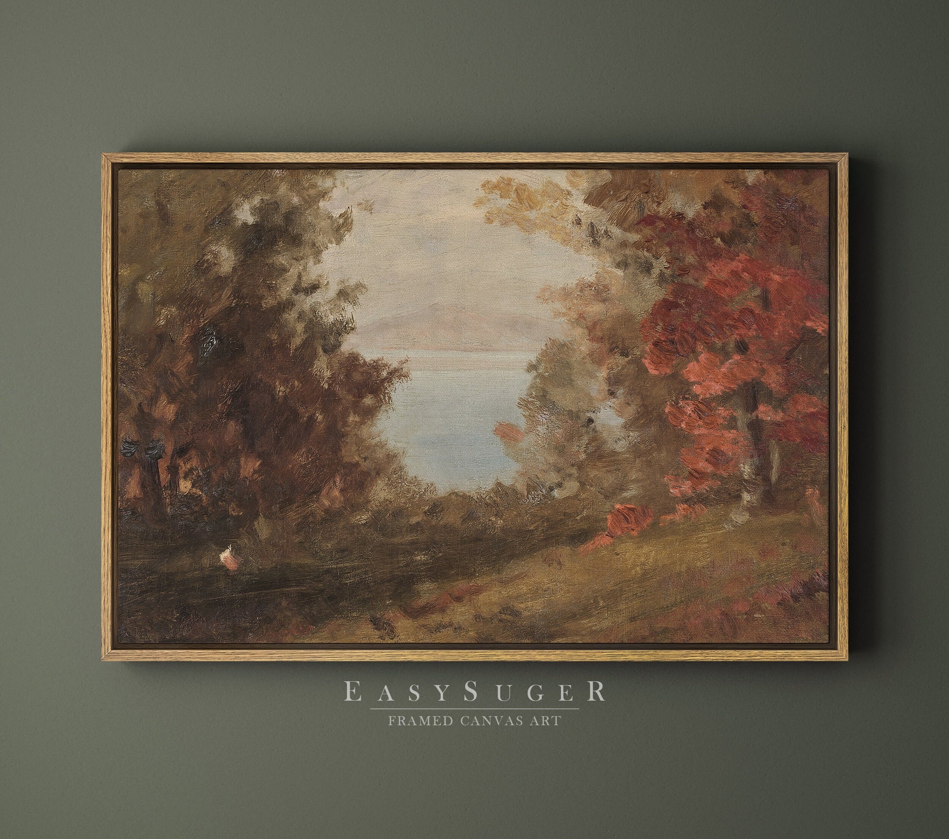 EasySuger Autumn by the River Framed Canvas Art, Nature Framed Large Gallery Art, Minimalist Art Ready to Hang (with hanging kit) VT-38