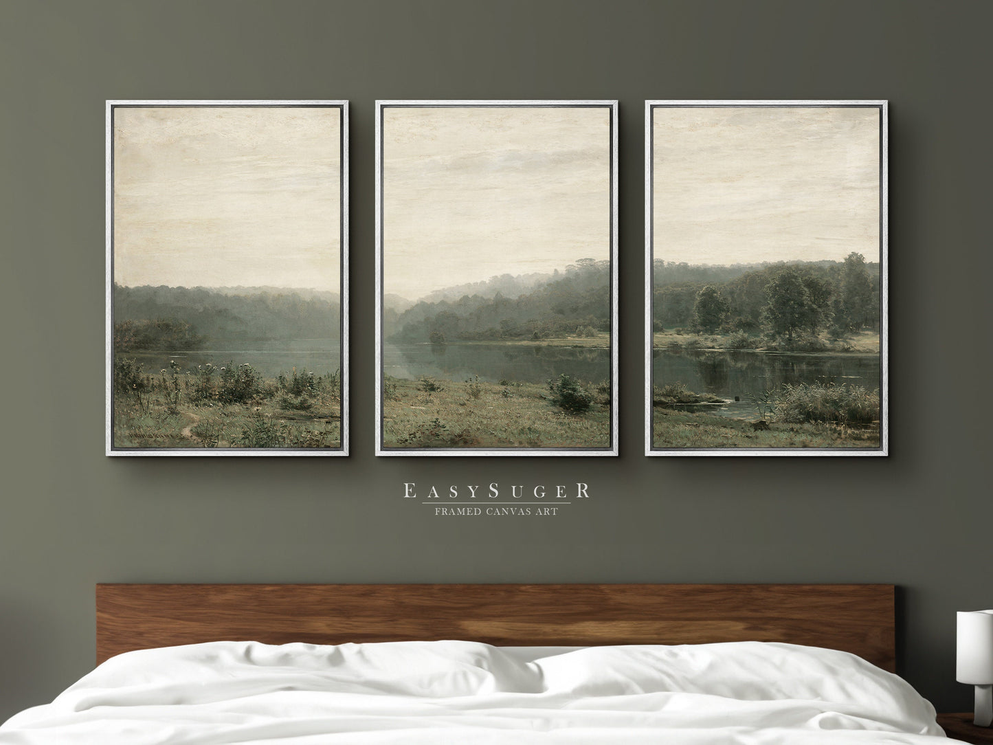 EasySuger 3 Panels Vintage Landscape field Landscape Wall Art, Vintage Nature Framed Large Gallery Art, Antique Art Ready to Hang | M25