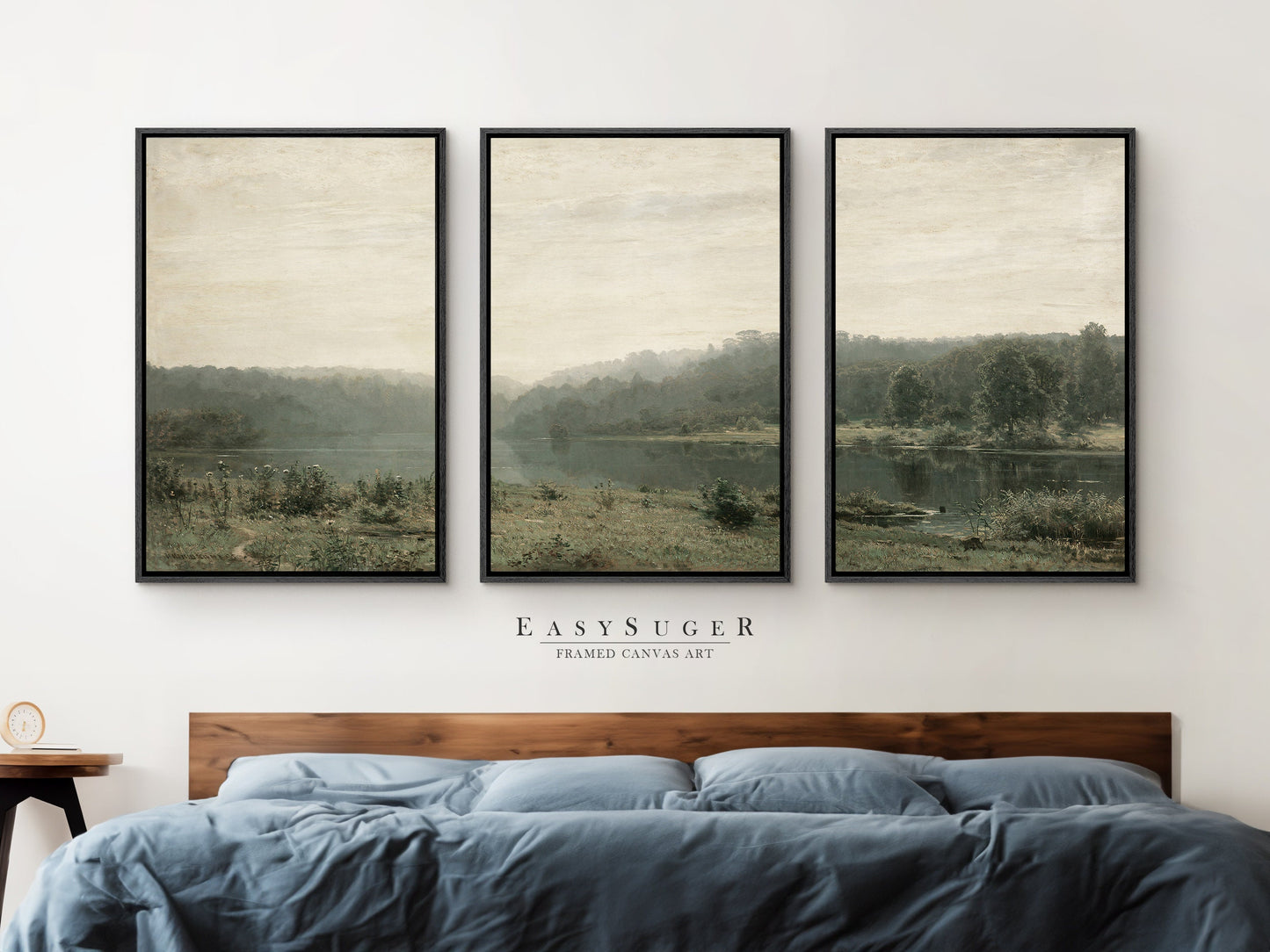 EasySuger 3 Panels Vintage Landscape field Landscape Wall Art, Vintage Nature Framed Large Gallery Art, Antique Art Ready to Hang | M25