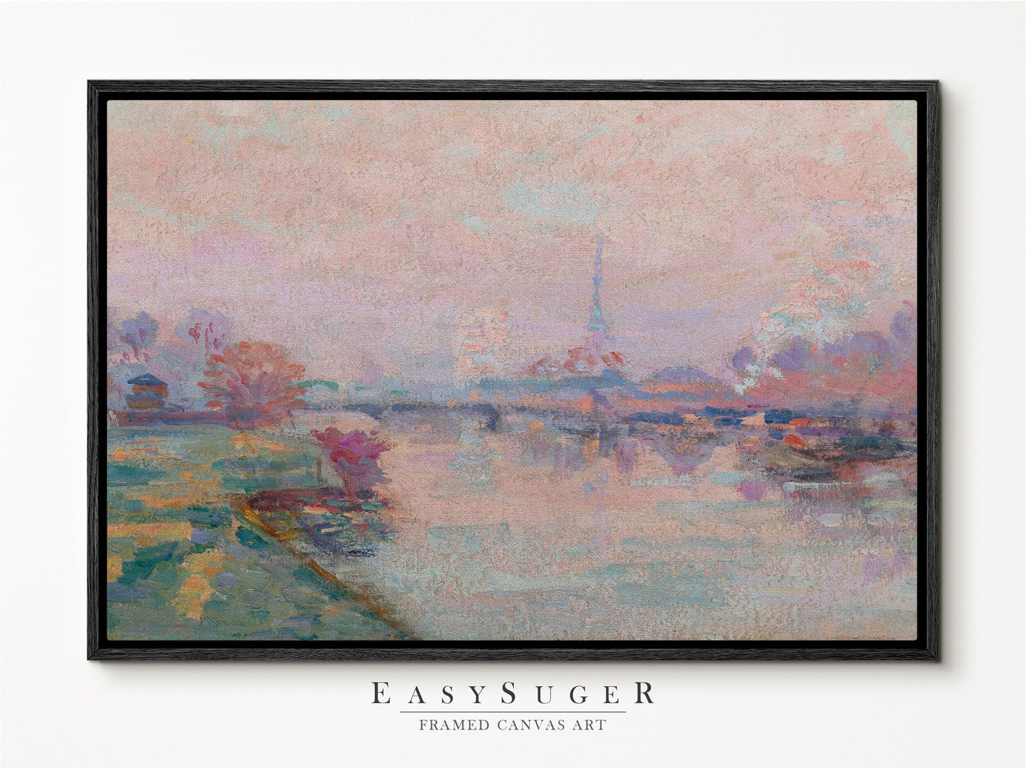 French Paris Antique Cityscape Painting | Botanica l Vintage French Inspired Wall Art in Pastel Pink | Framed Canvas Wall art Print | PR1