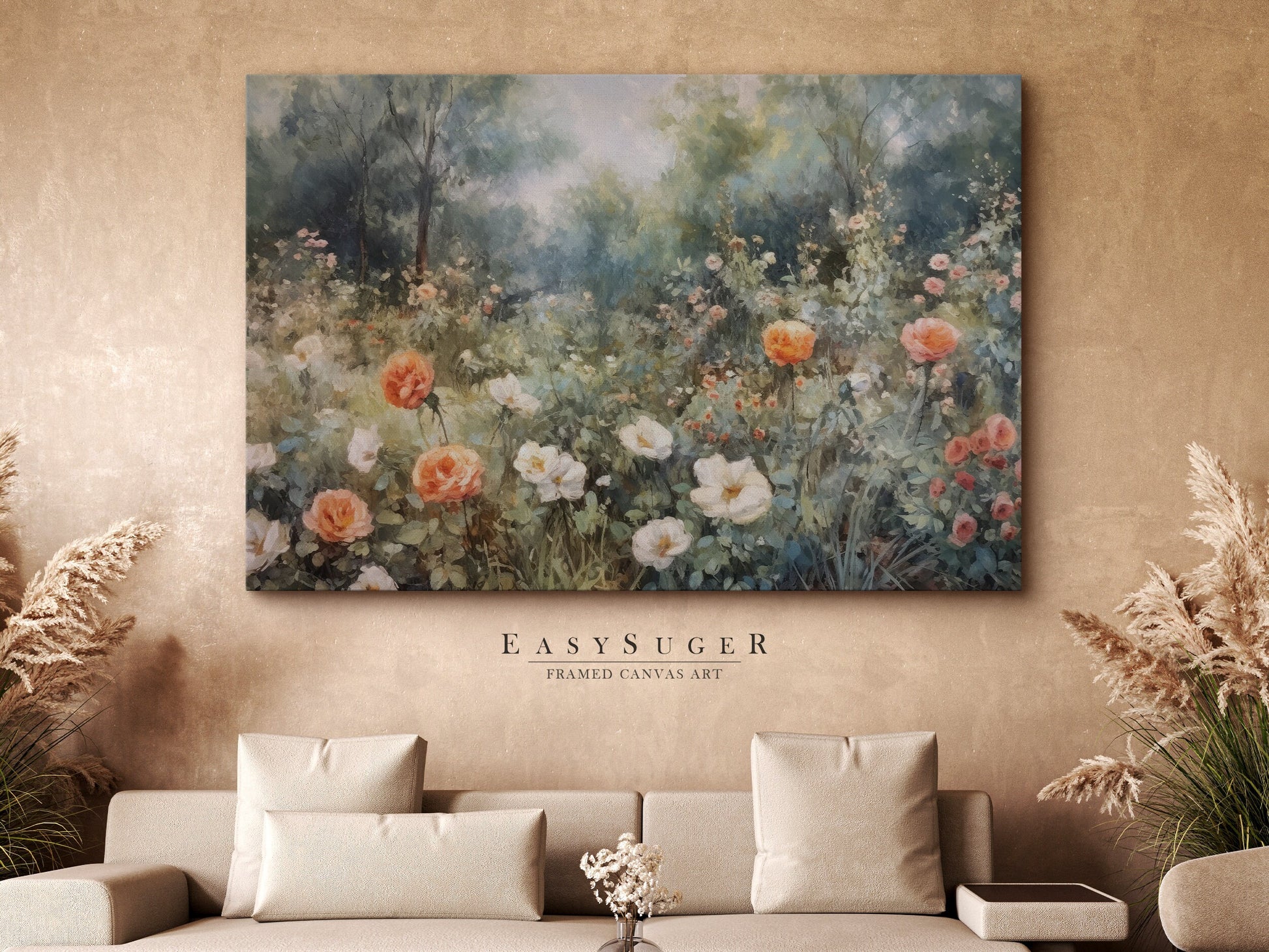 EasySuger Wildflower Field Wall Art Print, Nature Framed Large Gallery Art, Minimalist Art with hanging kit | WF12