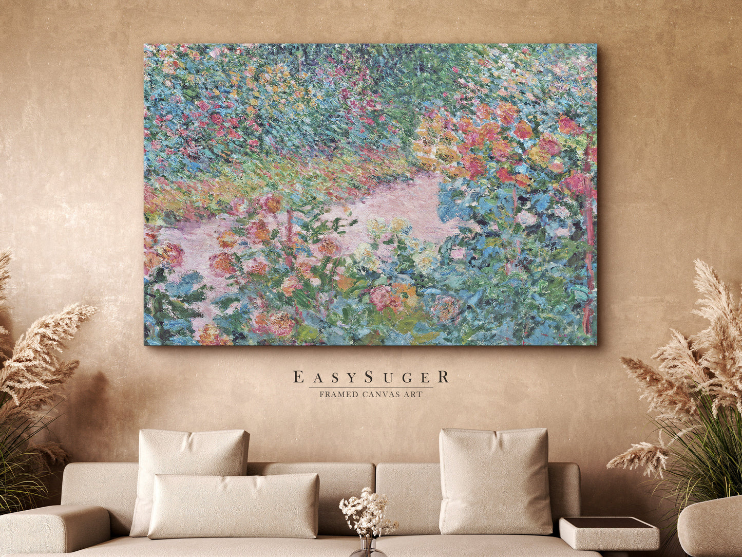 EasySuger Cottage Framed Canvas Wall art | Flowers Garden Art, Nature Framed Large Gallery Art, Minimalist Art with hanging kit