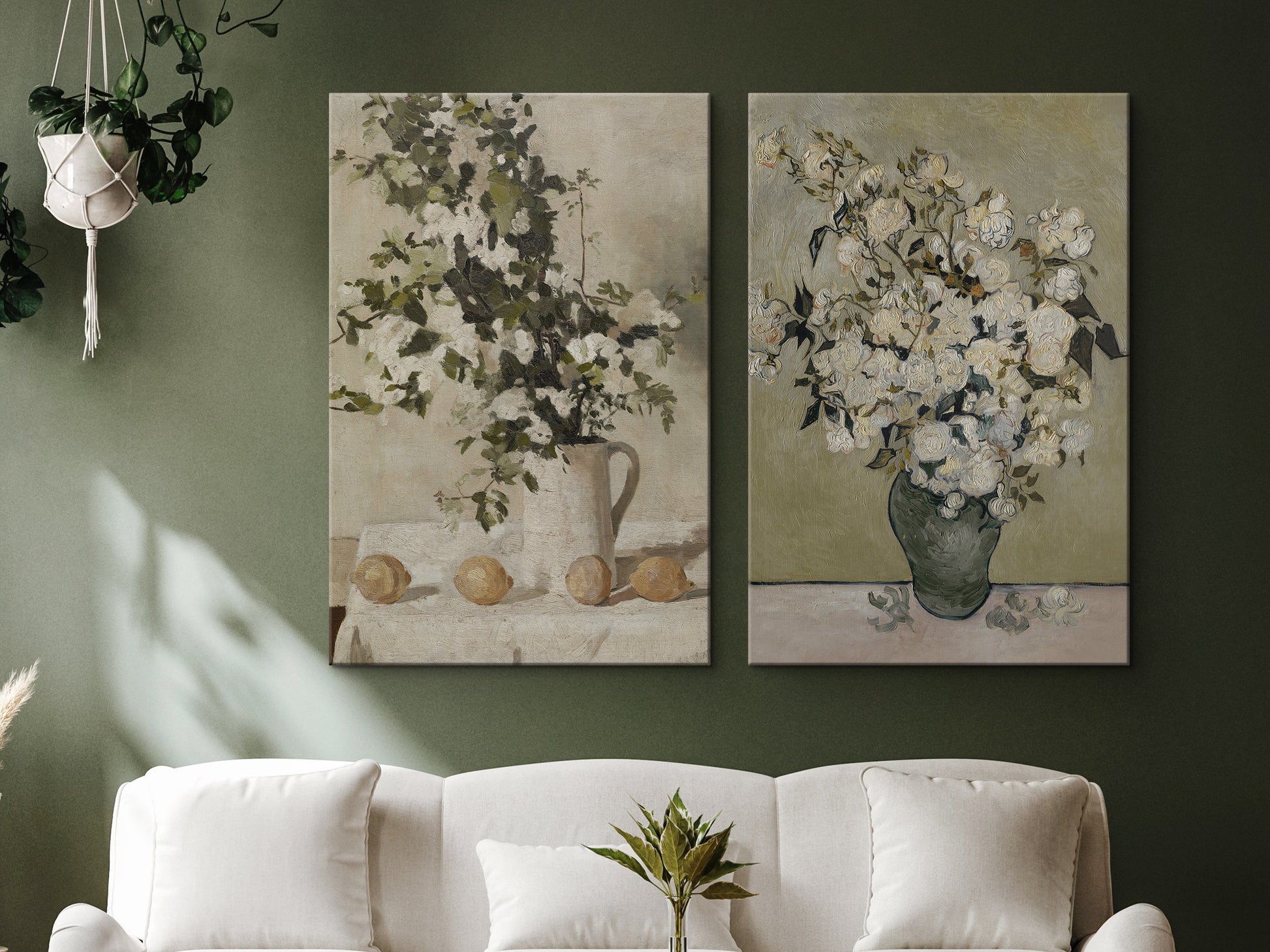 EasySuger 2 Panels Flower Vase Wall Art, Vintage Nature Framed Still Life Antique Art Ready to Hang