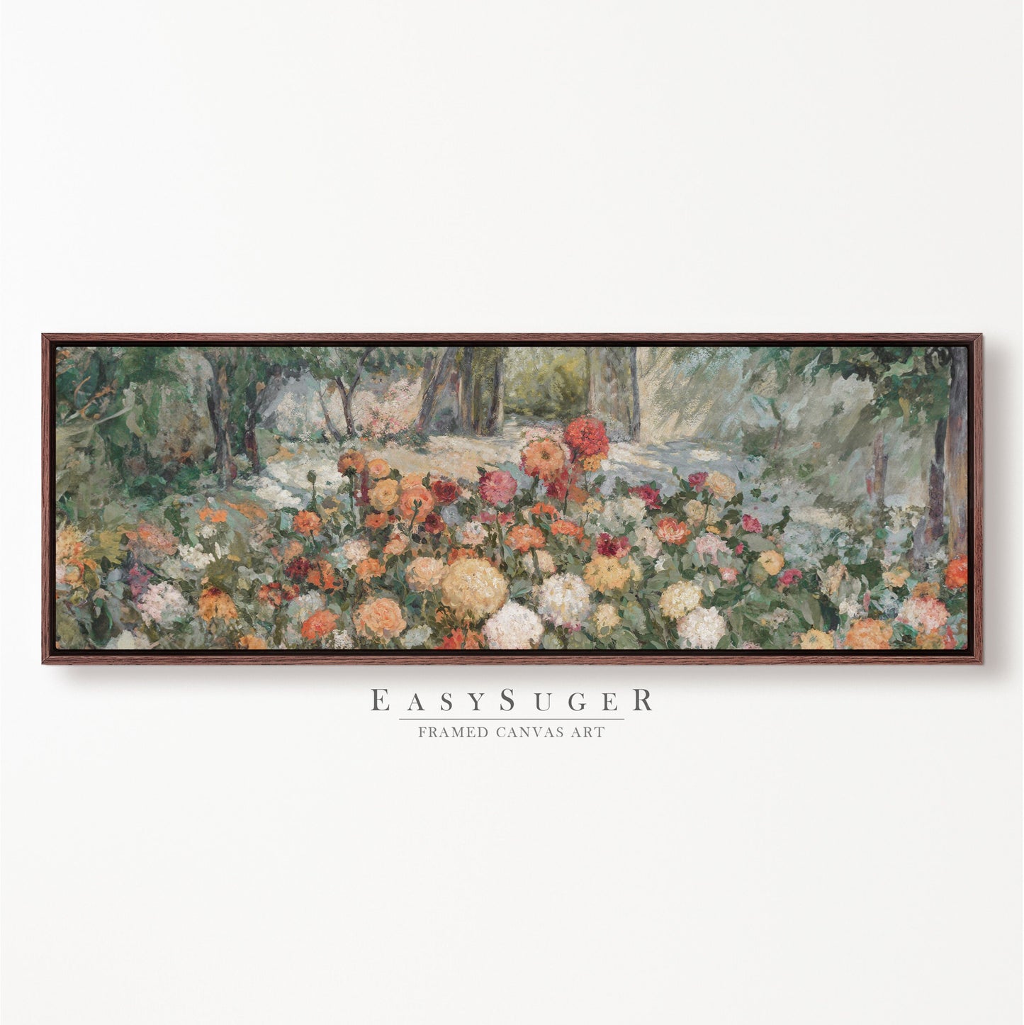 EasySuger Ultra Wide Vintage Wlidflower field Framed Canvas Print | with hanging kit