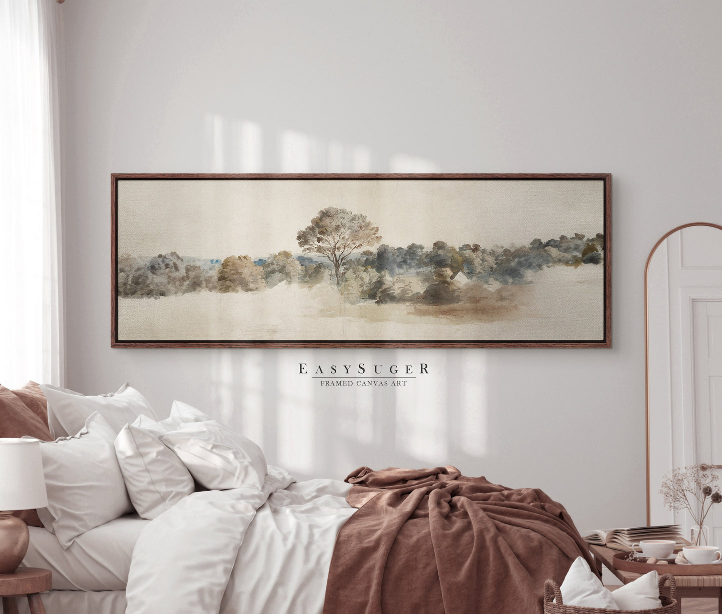 EasySuger Ultra Wide Vintage Wildfield Watercolor Painting Framed Canvas Print | with hanging kit