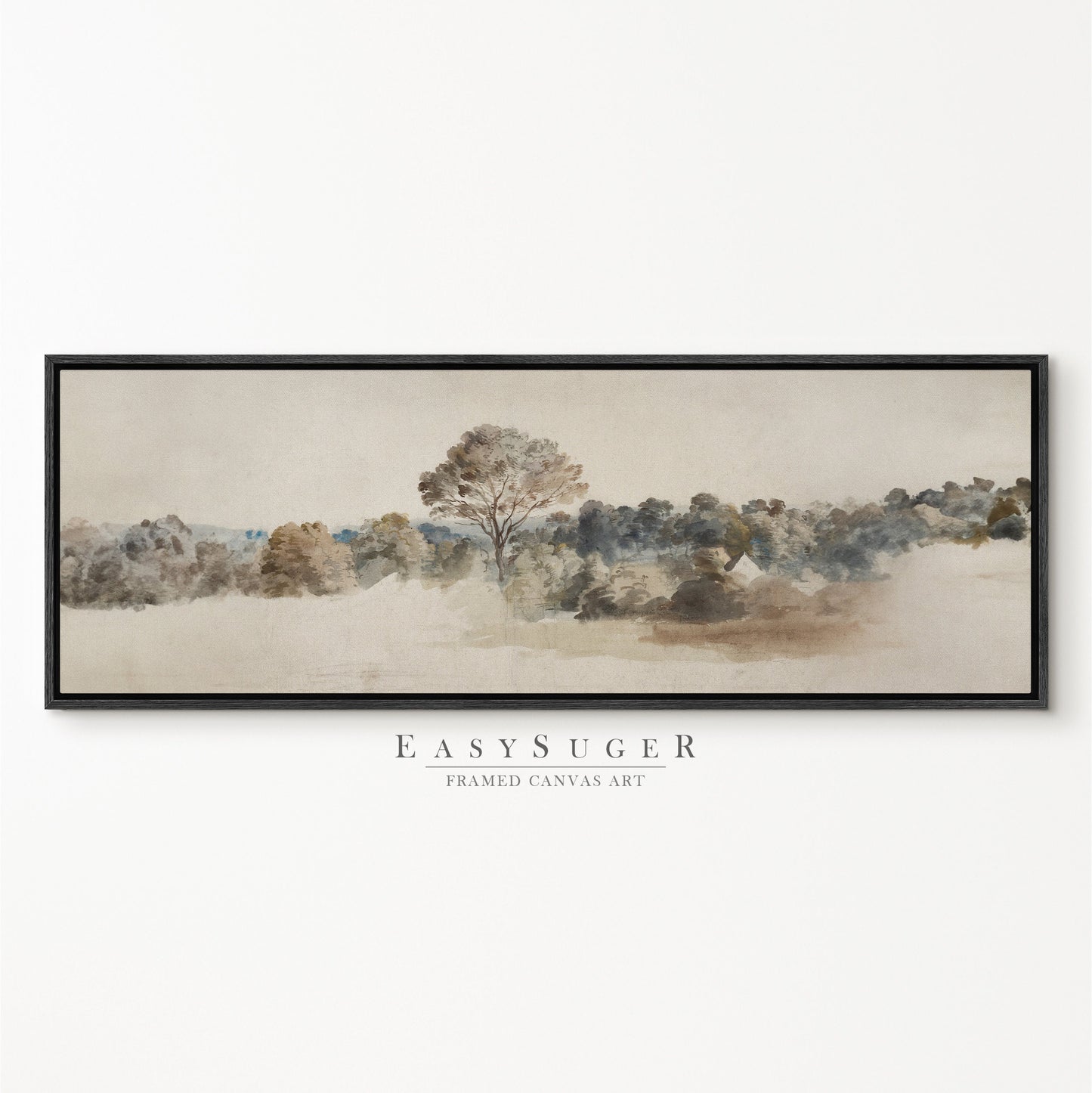 EasySuger Ultra Wide Vintage Wildfield Watercolor Painting Framed Canvas Print | with hanging kit