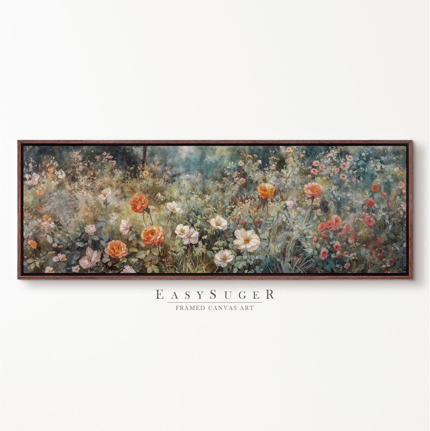 EasySuger Ultra Wide Vintage Wlidflower field Framed Canvas Print | with hanging kit | UWF8