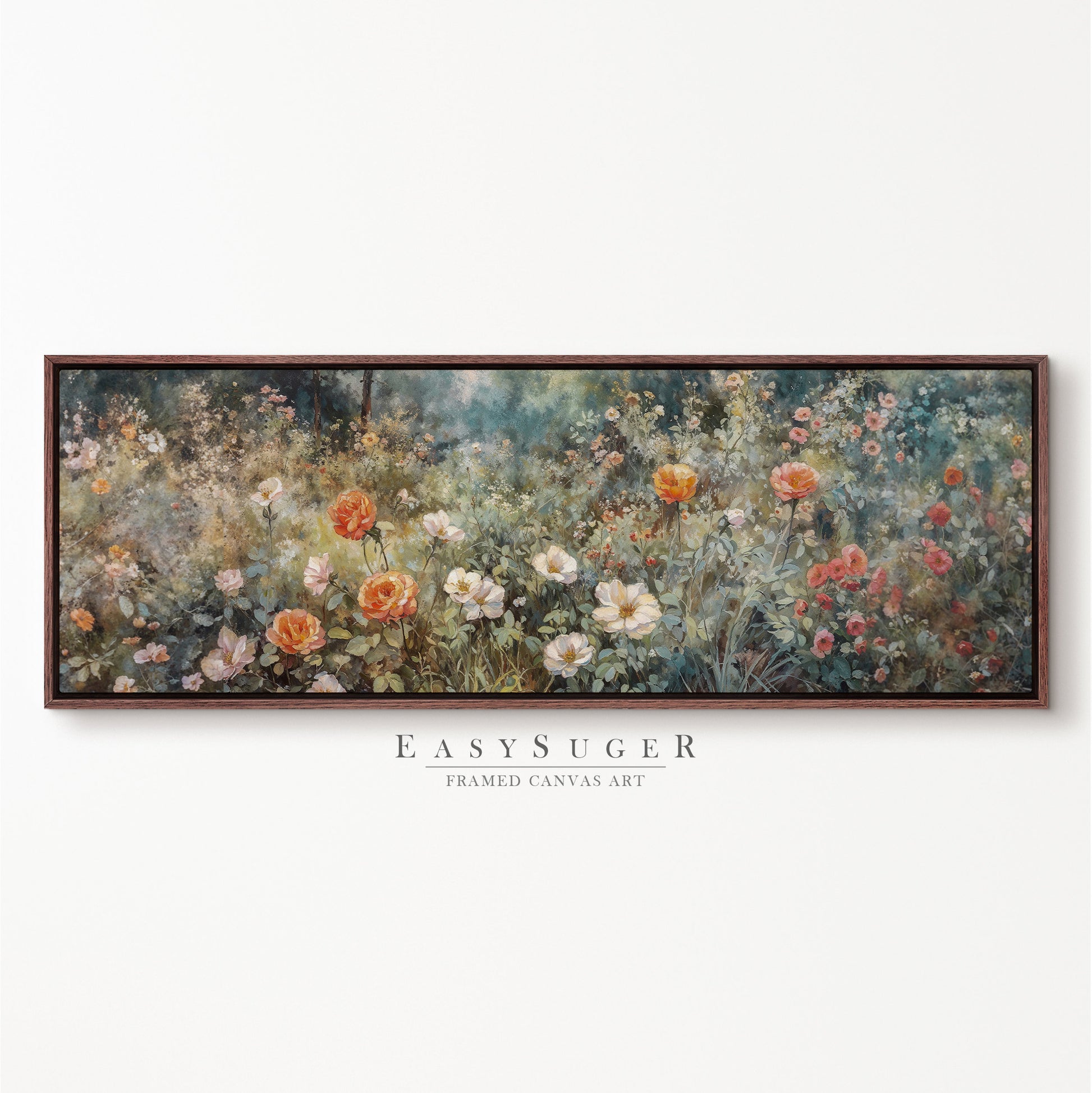 EasySuger Ultra Wide Vintage Wlidflower field Framed Canvas Print | with hanging kit | UWF8