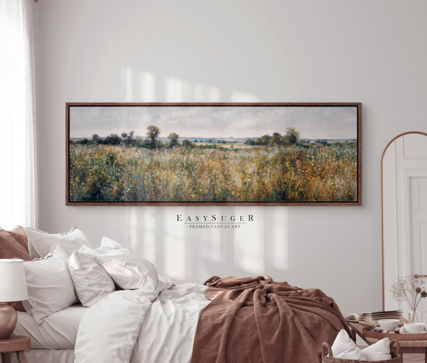 EasySuger Ultra Wide Vintage Wlidflower field Framed Canvas Print | with hanging kit | UWF32