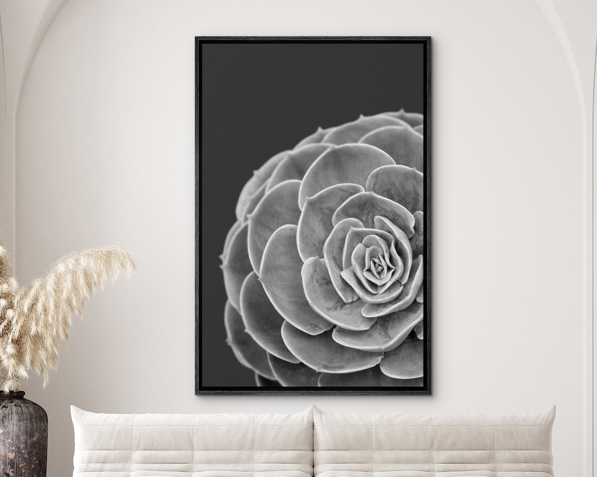 EasySuger Succulent Wall Art, Grey Botanical Wall Art, Framed Canvas Wall Art for Living room and Bedroom, Natural Wall Art with hanging kit