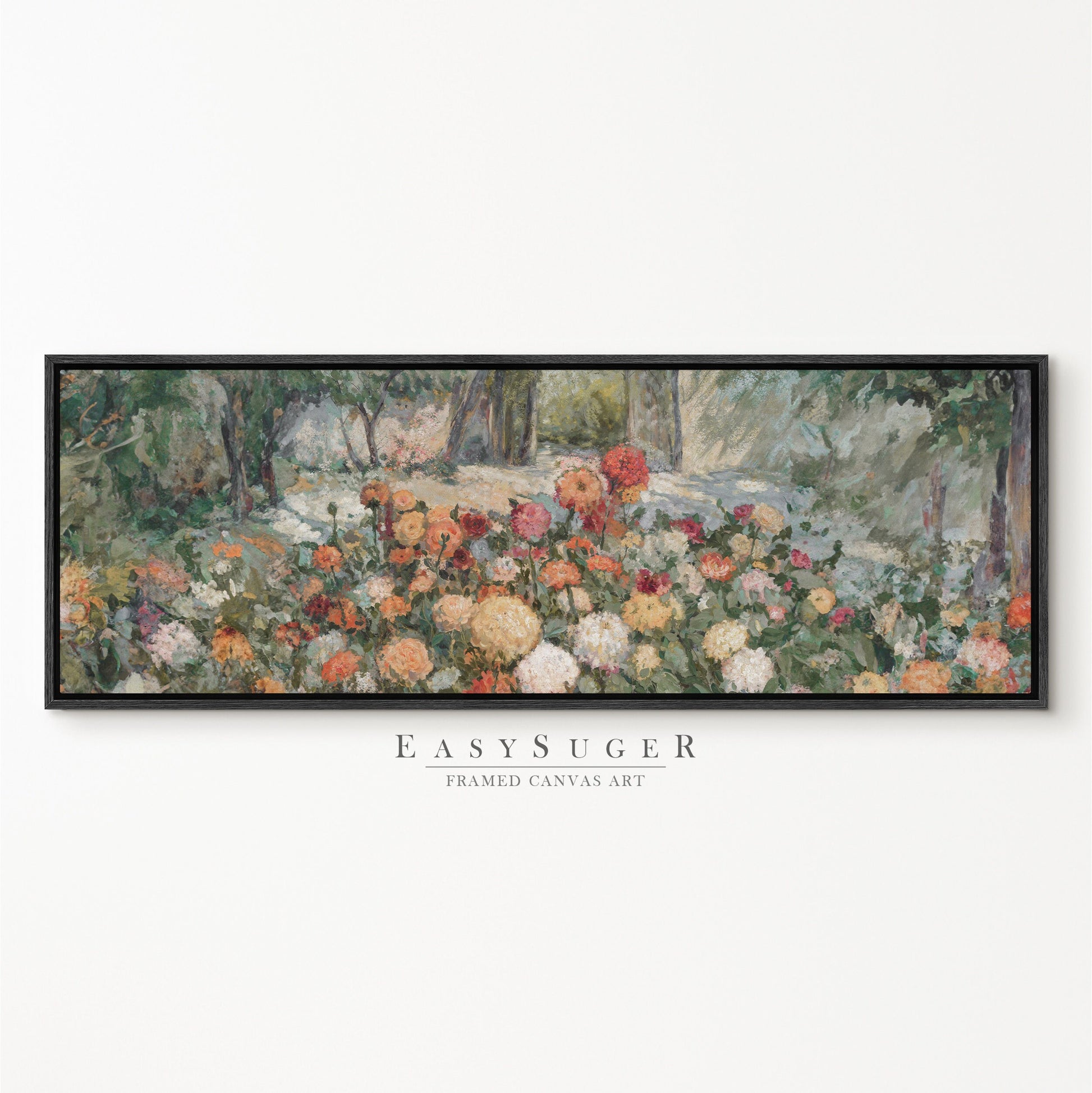 EasySuger Ultra Wide Vintage Wlidflower field Framed Canvas Print | with hanging kit