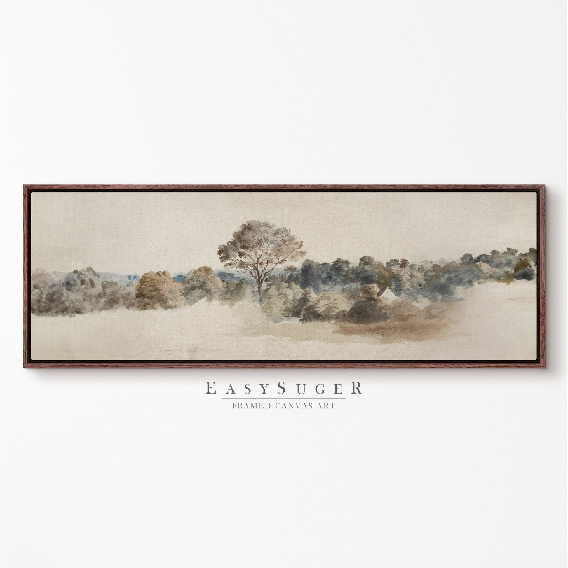 EasySuger Ultra Wide Vintage Wildfield Watercolor Painting Framed Canvas Print | with hanging kit