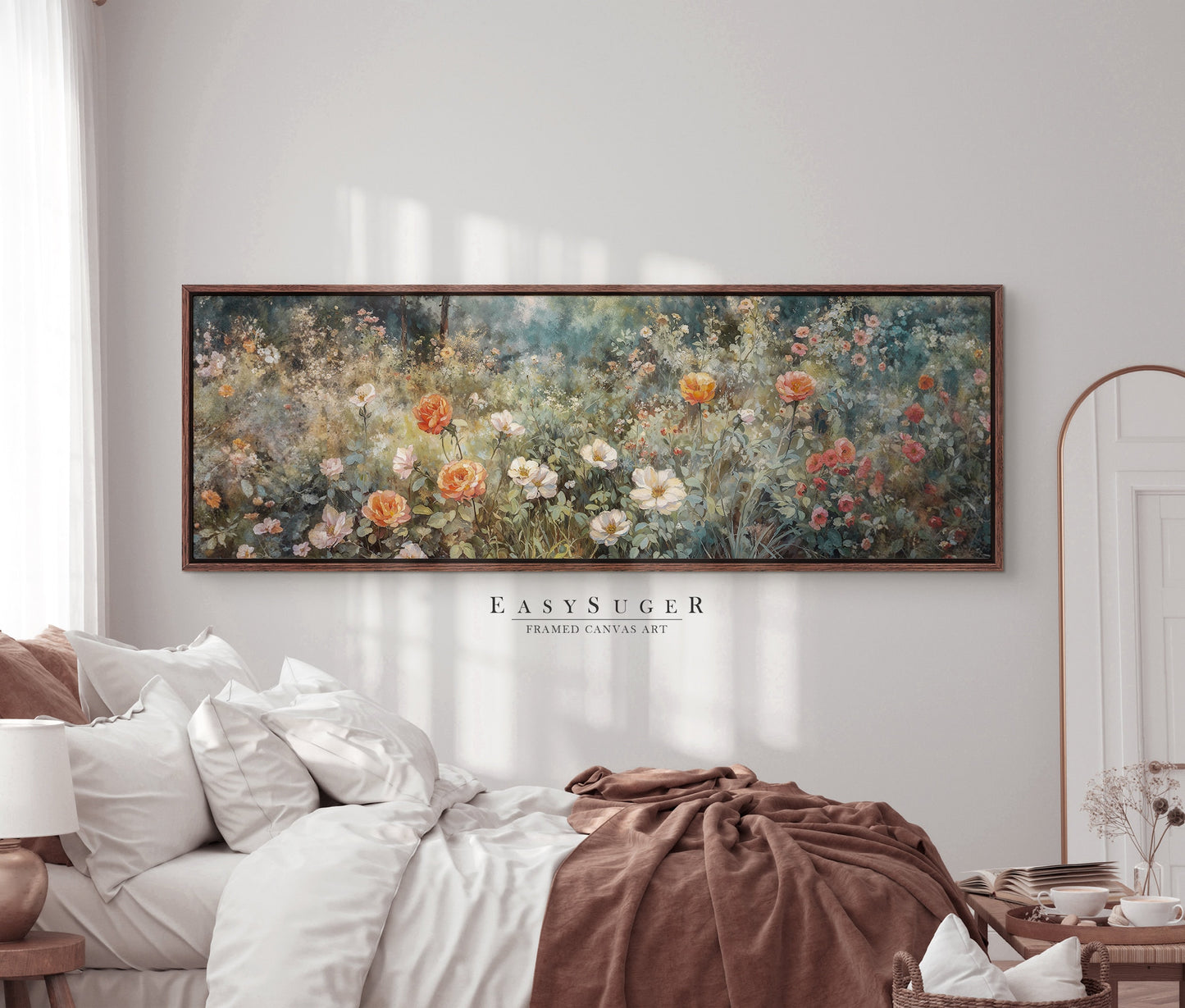 EasySuger Ultra Wide Vintage Wlidflower field Framed Canvas Print | with hanging kit | UWF8