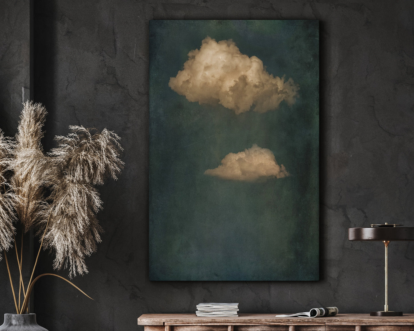 SouthandArt Vintage Moody Clouds Wall Art Print, Cloudy Sky Framed Large Gallery Art, Minimalist Art with hanging kit GC8