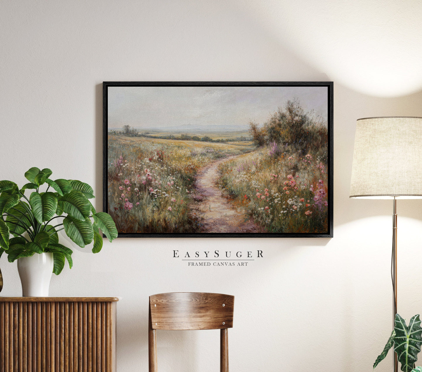 EasySuger Wildflower Field Wall Art Print, Nature Framed Large Gallery Art, Minimalist Art with hanging kit