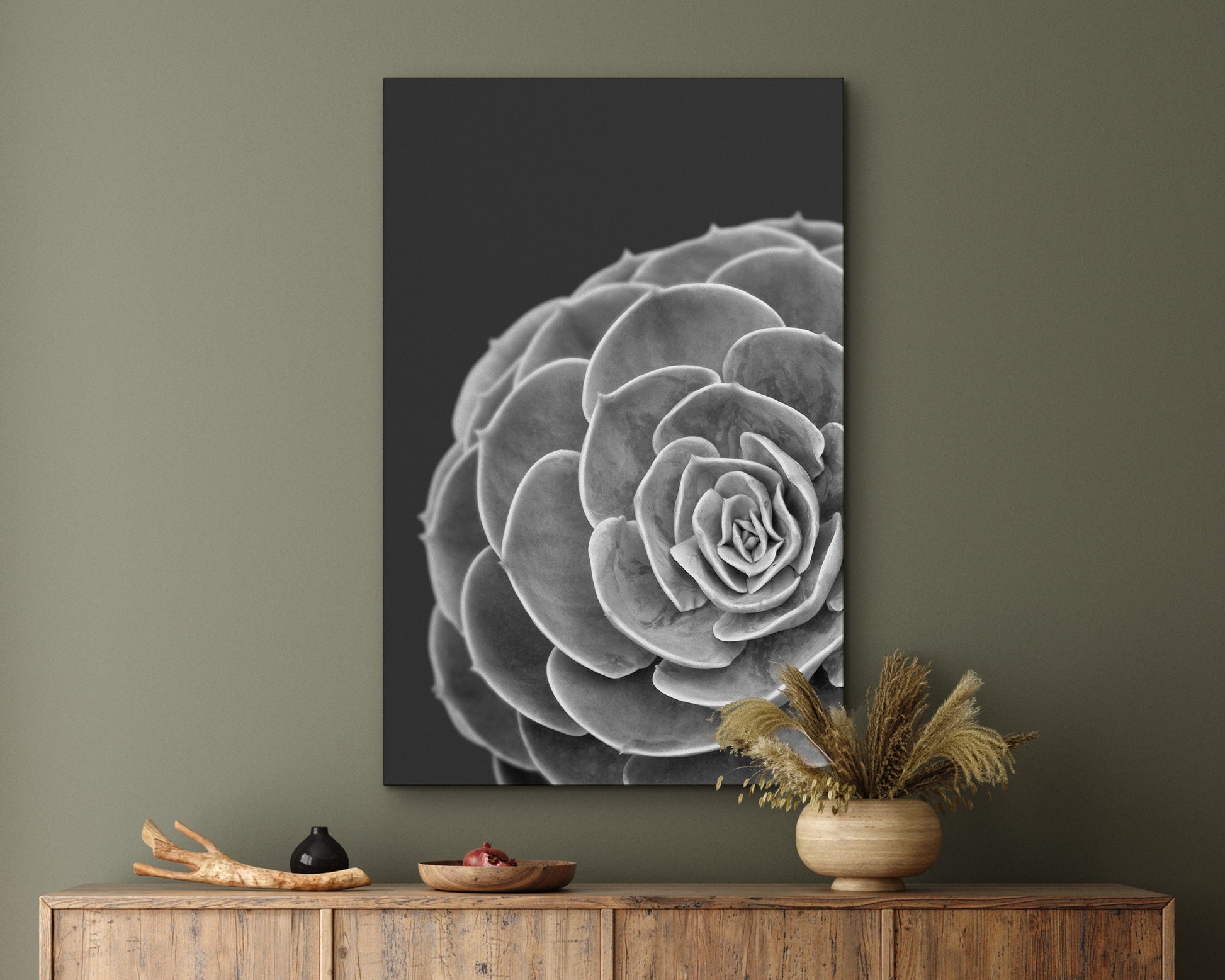 EasySuger Succulent Wall Art, Grey Botanical Wall Art, Framed Canvas Wall Art for Living room and Bedroom, Natural Wall Art with hanging kit