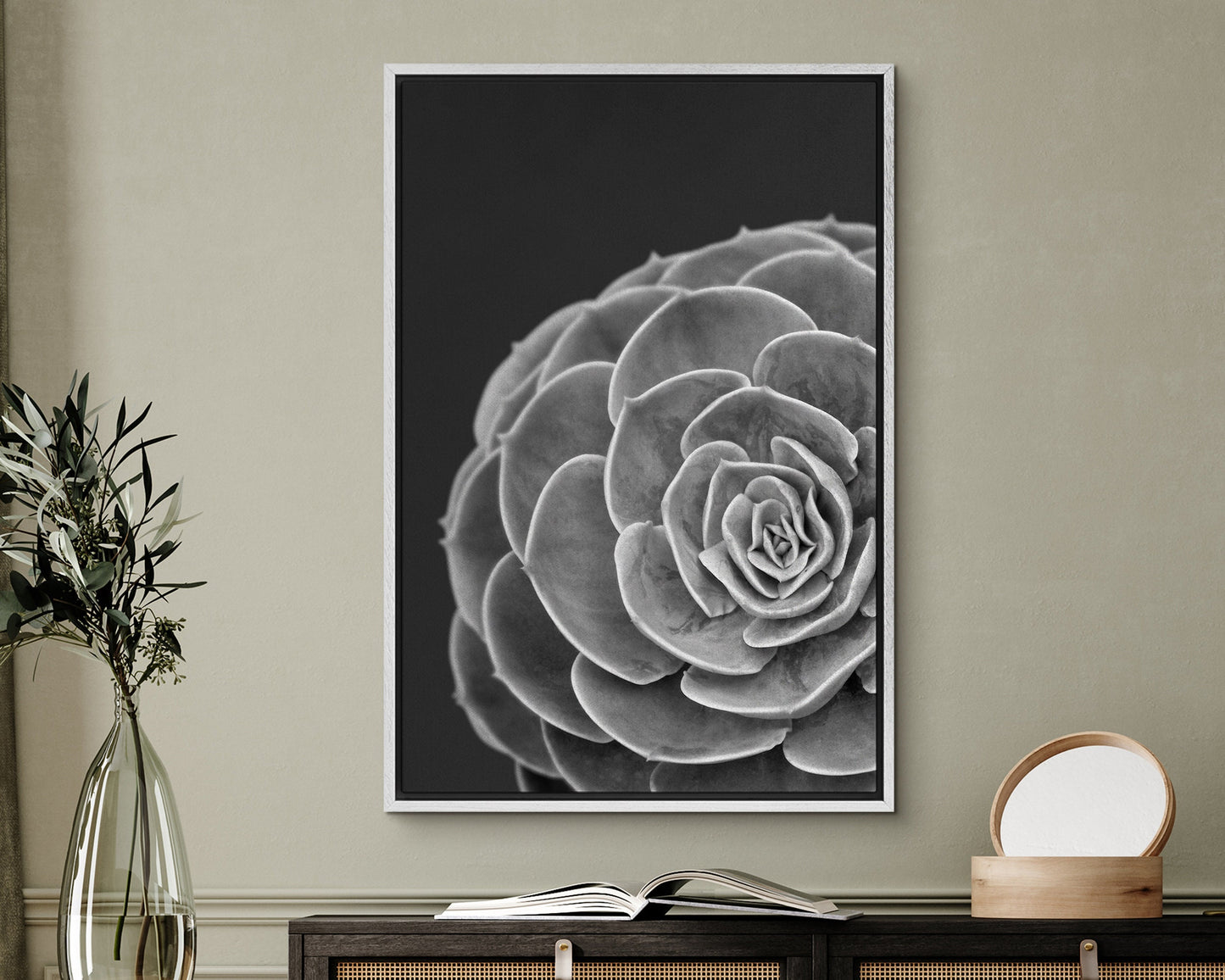 EasySuger Succulent Wall Art, Grey Botanical Wall Art, Framed Canvas Wall Art for Living room and Bedroom, Natural Wall Art with hanging kit