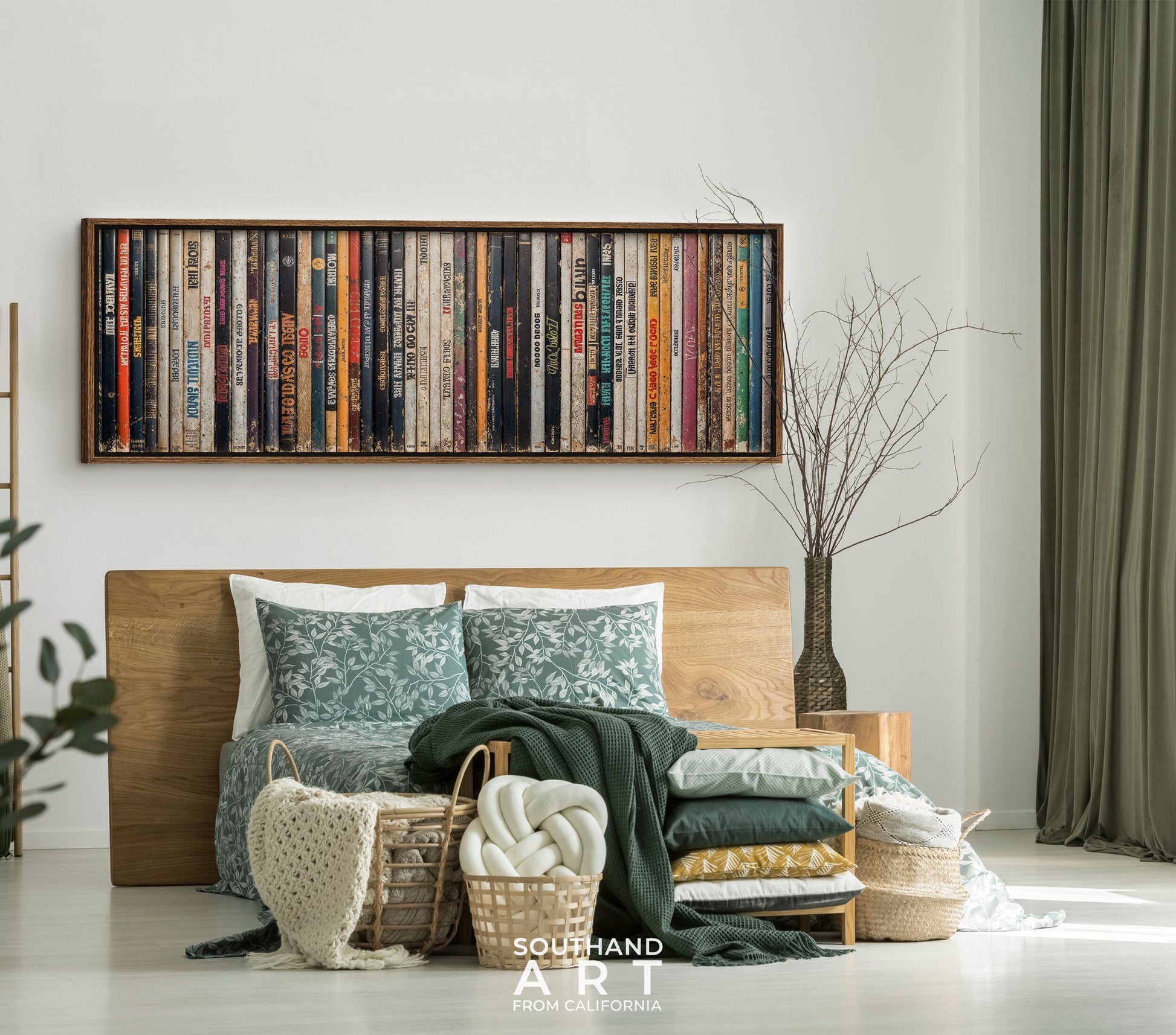 SouthandArt Ultra Wide Retro Books spines Wall art | Panoramic Framed Canvas Vintage Art Print | GW22