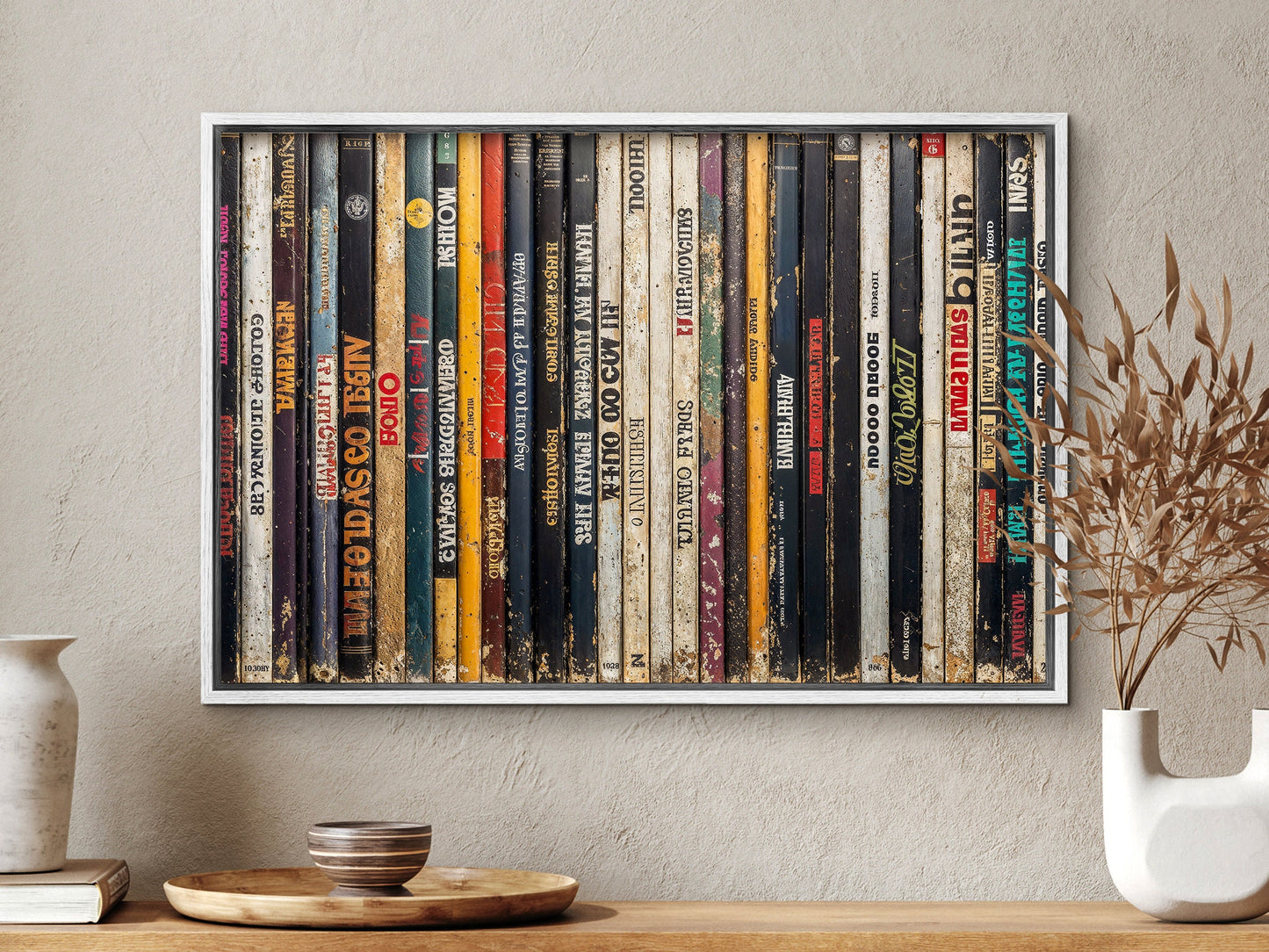 SouthandArt Retro Books Spines Wall art | Vintage Framed Canvas Art Print | RS1