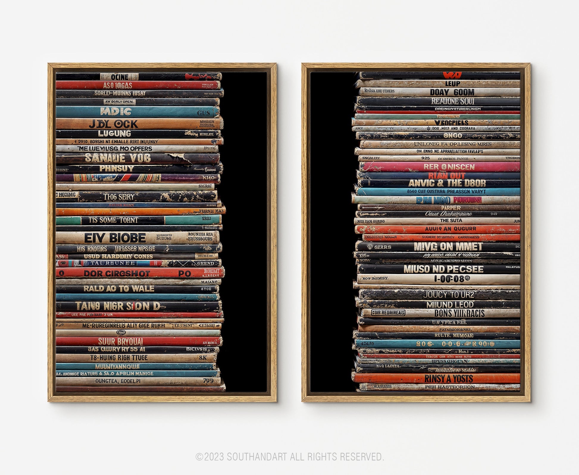 SouthandArt Vintage 2 Panel Retro Books Spines Wall art | Vintage Framed Canvas Art Print