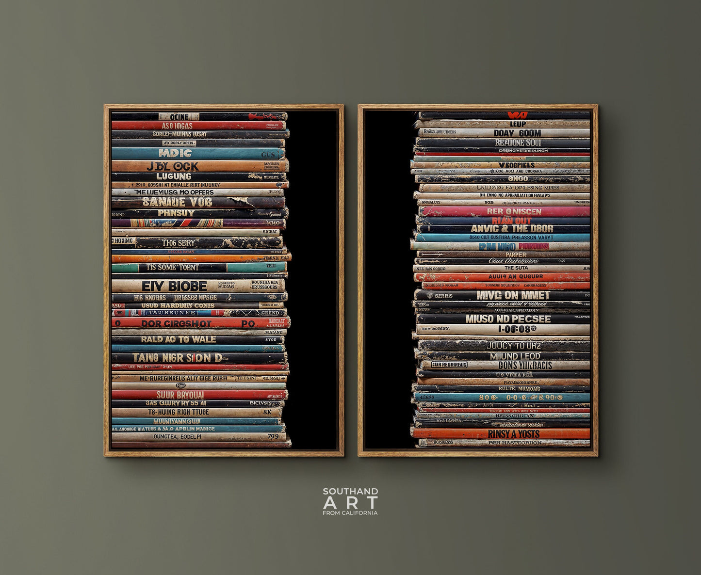 SouthandArt Vintage 2 Panel Retro Books Spines Wall art | Vintage Framed Canvas Art Print