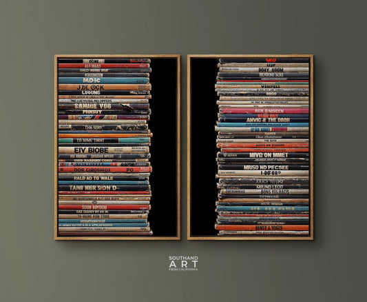 SouthandArt Vintage 2 Panel Retro Books Spines Wall art | Vintage Framed Canvas Art Print