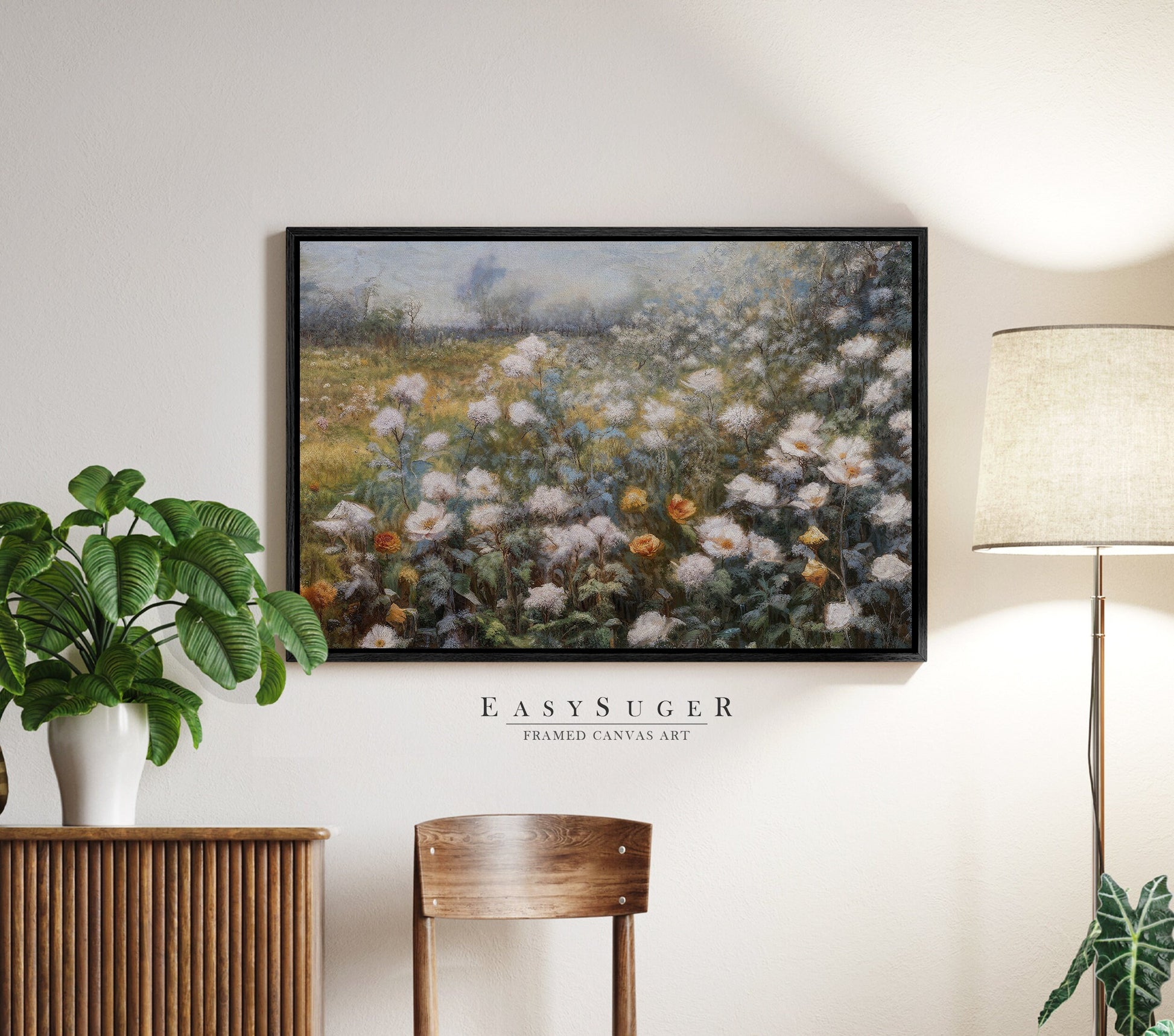 EasySuger Wildflower Field Wall Art Print, Nature Framed Large Gallery Art, Minimalist Art with hanging kit | WFG-1