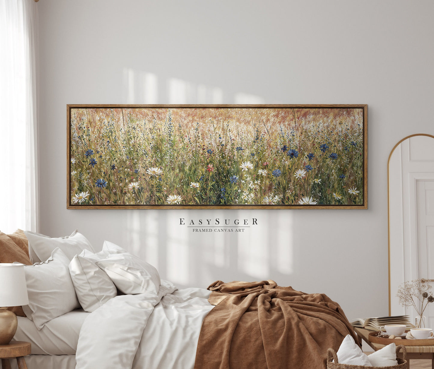 EasySuger Ultra Wide Wildflower Field Landscape Oil Painting Framed Canvas Print | with hanging kit | VT78