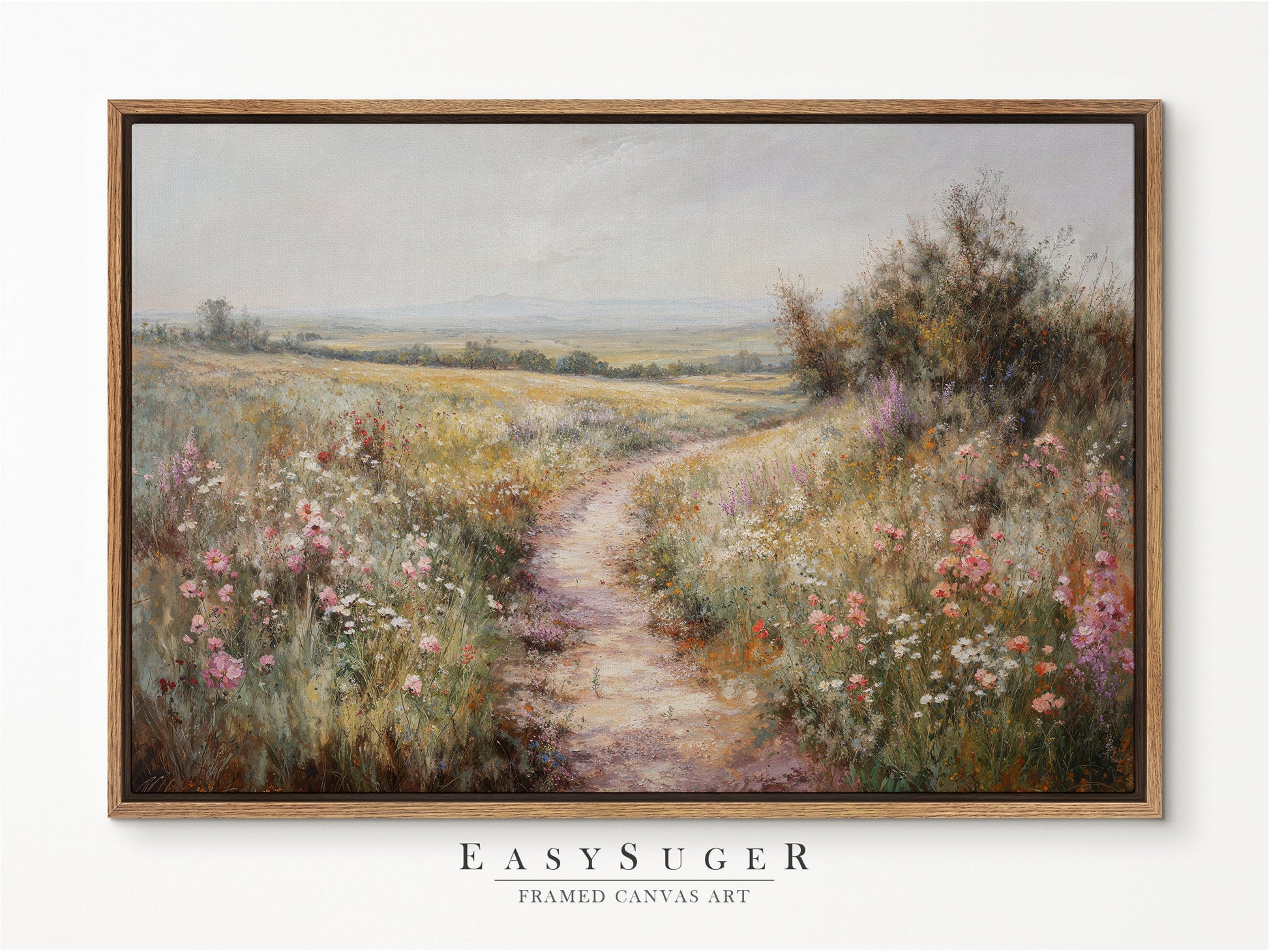 EasySuger Wildflower Field Wall Art Print, Nature Framed Large Gallery Art, Minimalist Art with hanging kit