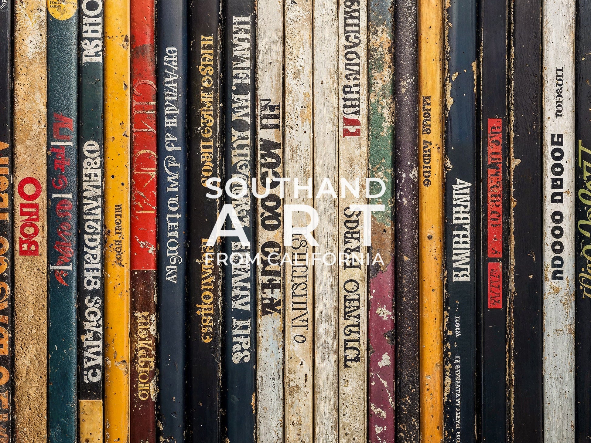 SouthandArt Retro Books Spines Wall art | Vintage Framed Canvas Art Print | RS1