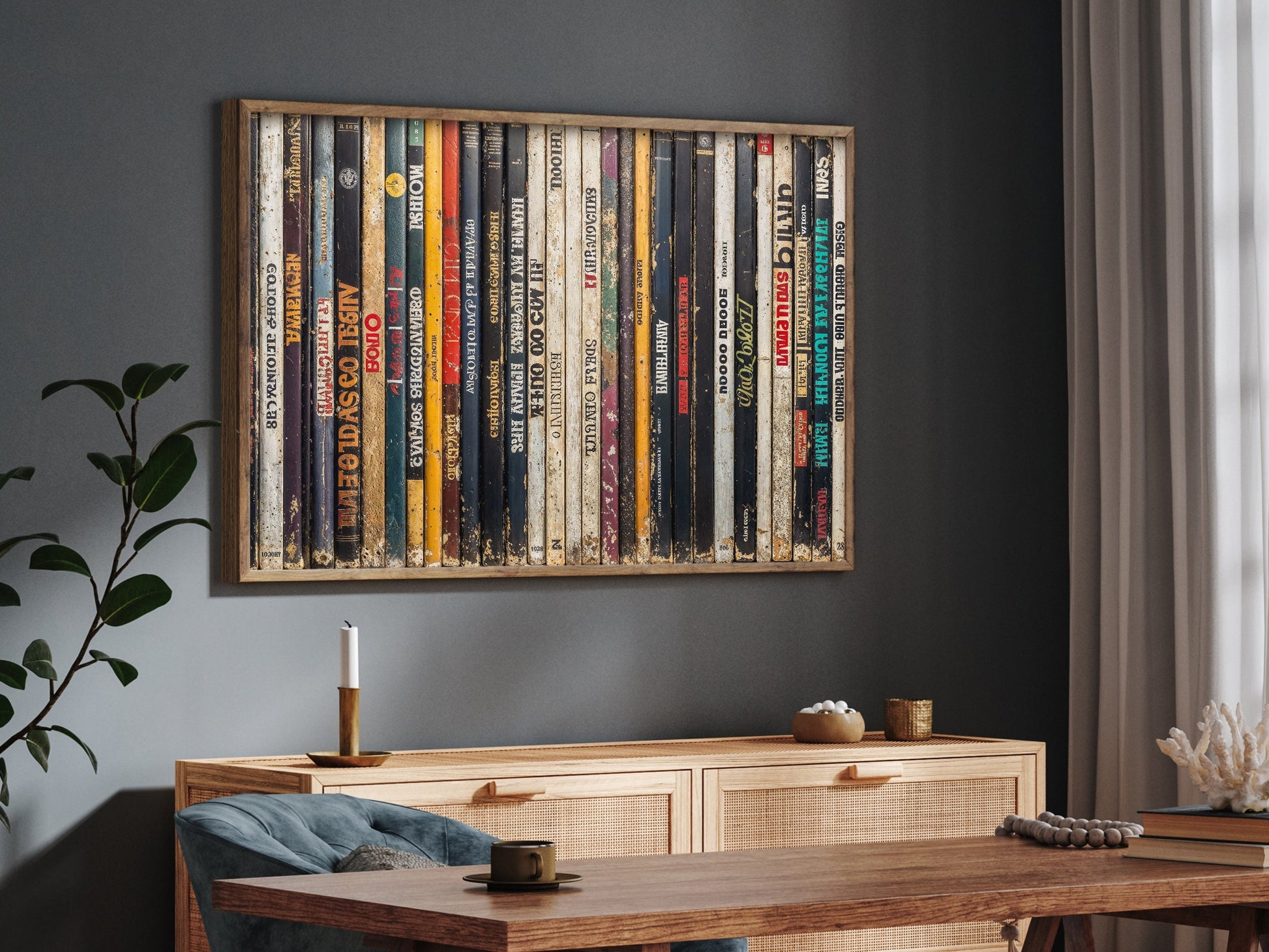 SouthandArt Retro Books Spines Wall art | Vintage Framed Canvas Art Print | RS1