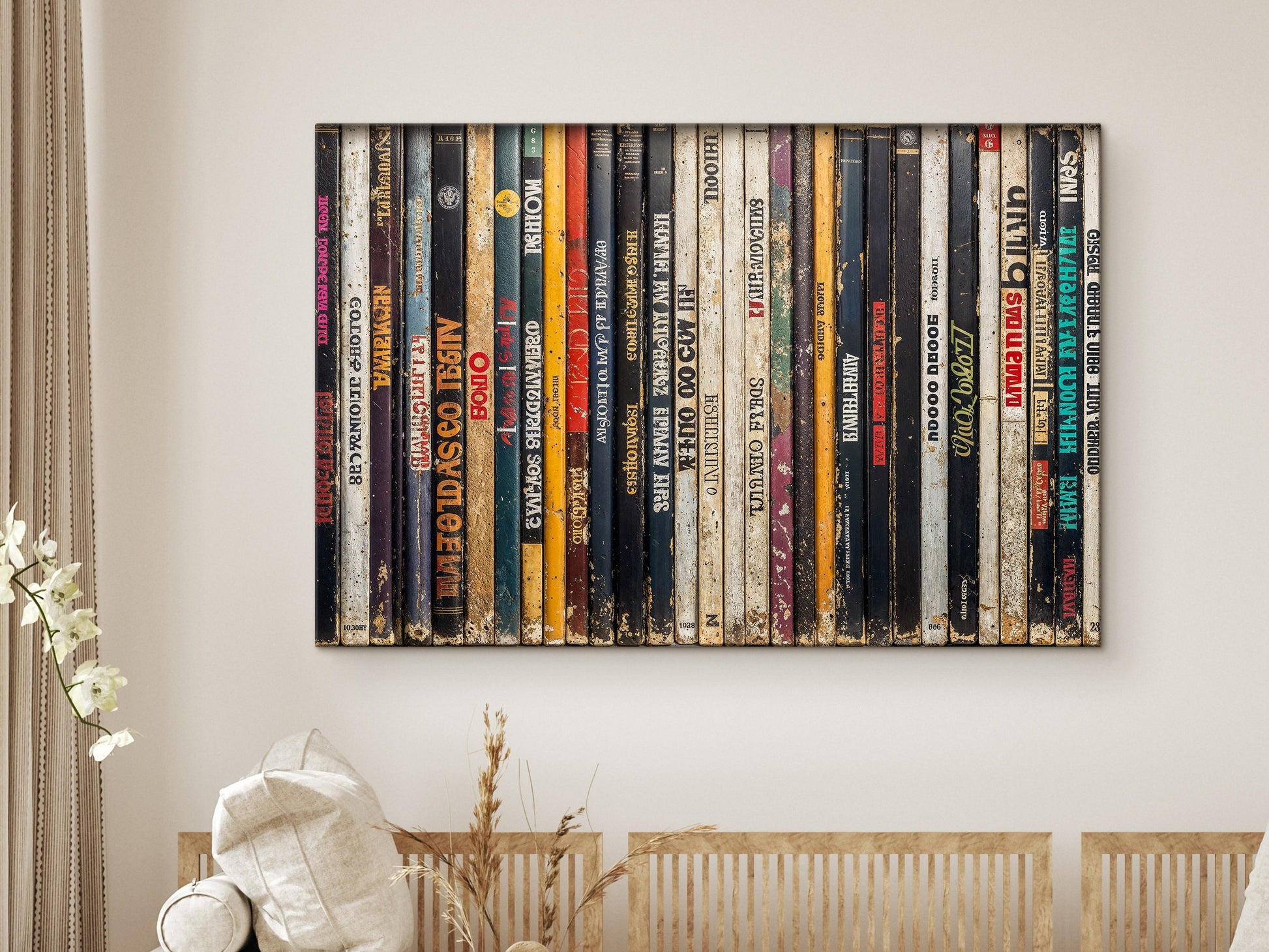 SouthandArt Retro Books Spines Wall art | Vintage Framed Canvas Art Print | RS1