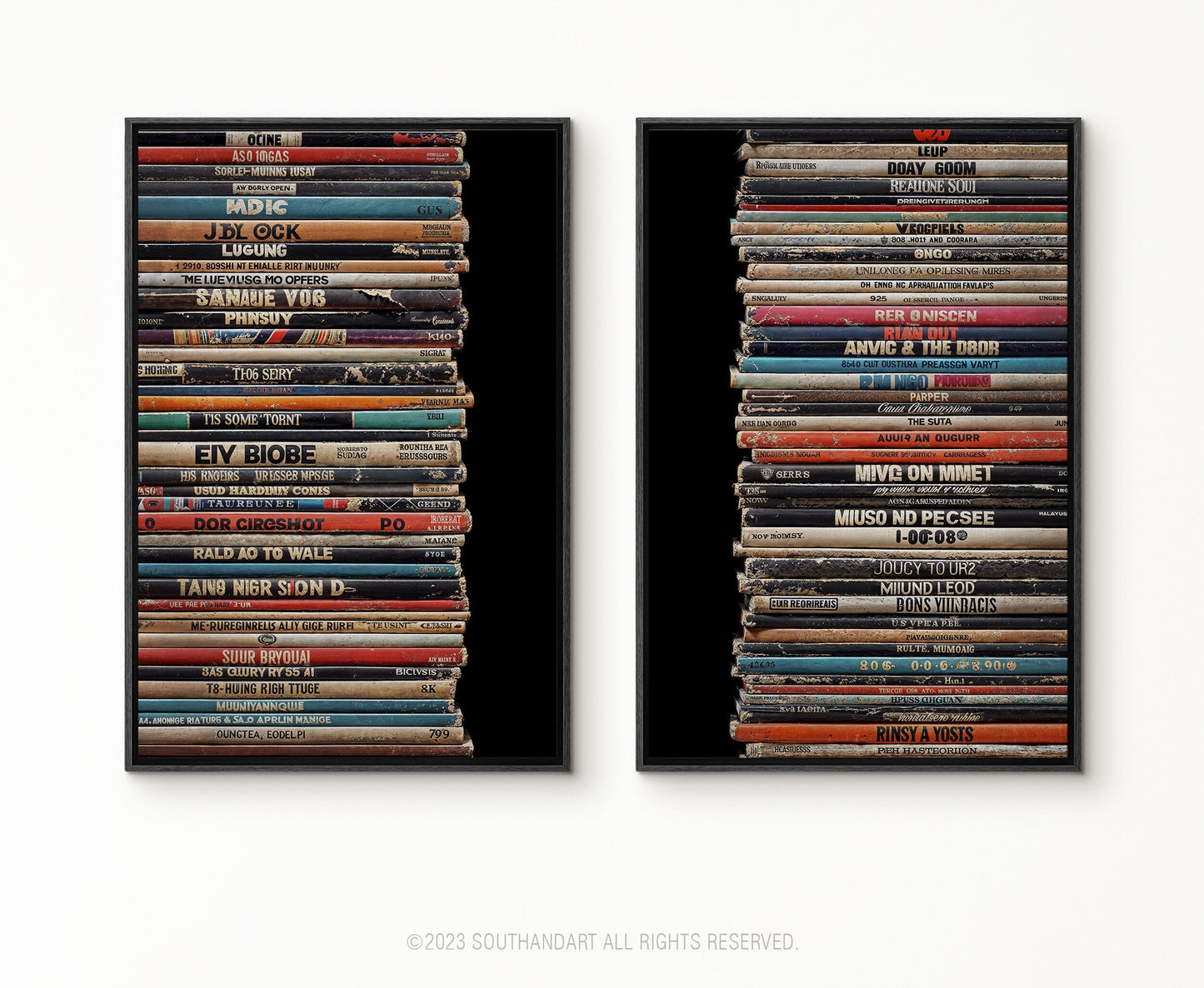 SouthandArt Vintage 2 Panel Retro Books Spines Wall art | Vintage Framed Canvas Art Print