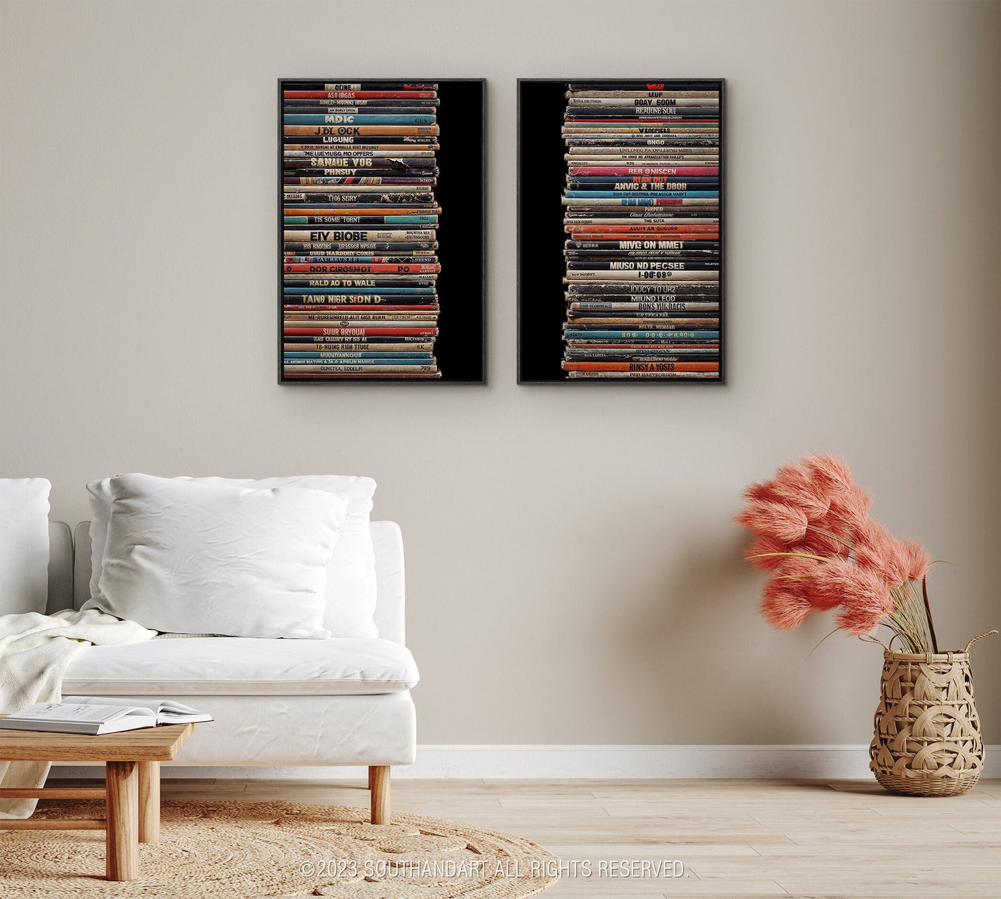 SouthandArt Vintage 2 Panel Retro Books Spines Wall art | Vintage Framed Canvas Art Print