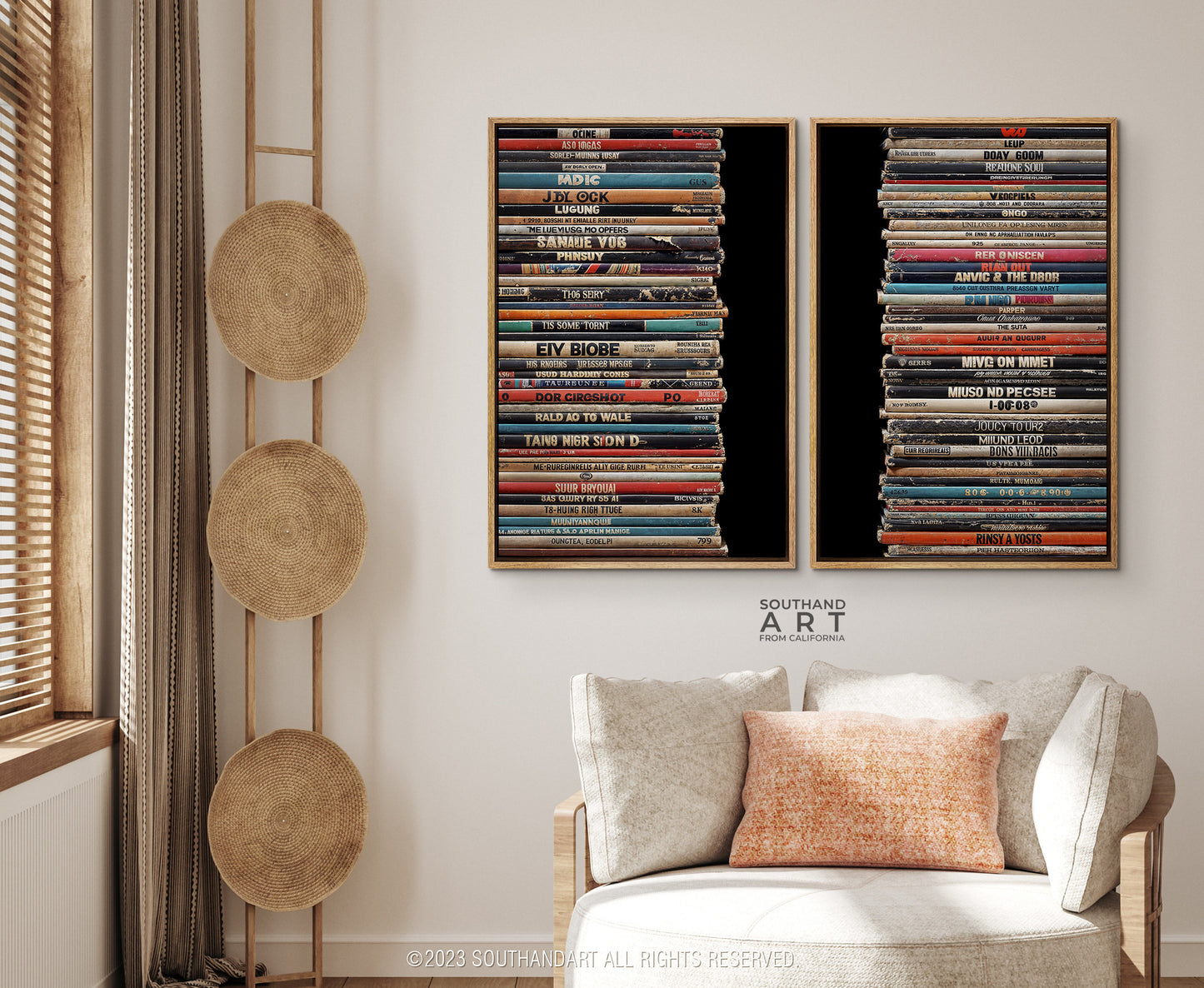 SouthandArt Vintage 2 Panel Retro Books Spines Wall art | Vintage Framed Canvas Art Print